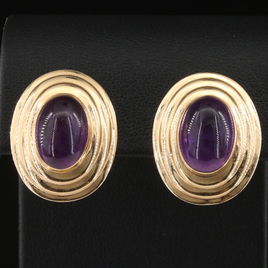 14K Amethyst Earrings with Fluted Design
