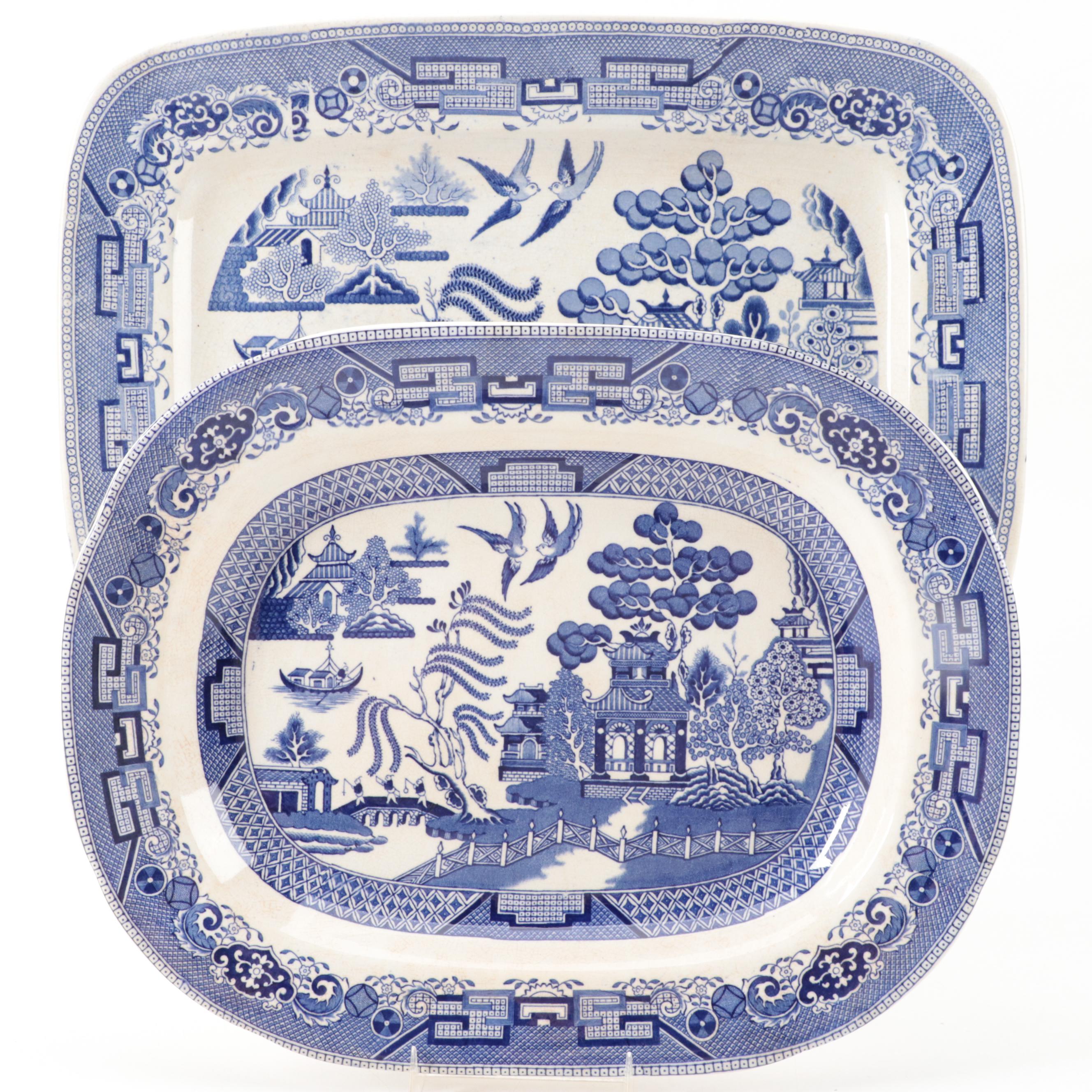 Old Hall and Buffalo Pottery "Blue Willow" Earthenware Platters