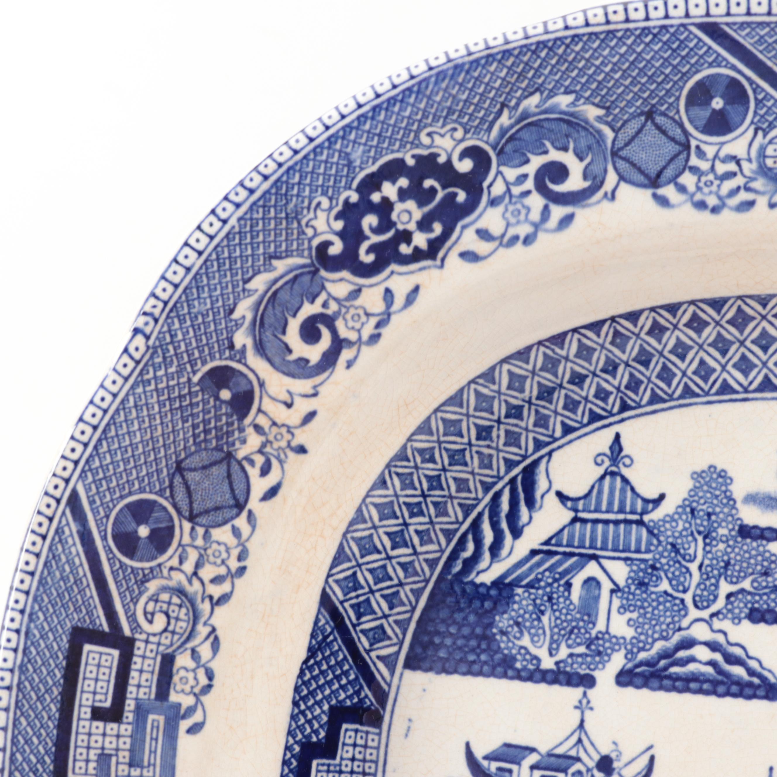 Old Hall and Buffalo Pottery "Blue Willow" Earthenware Platters