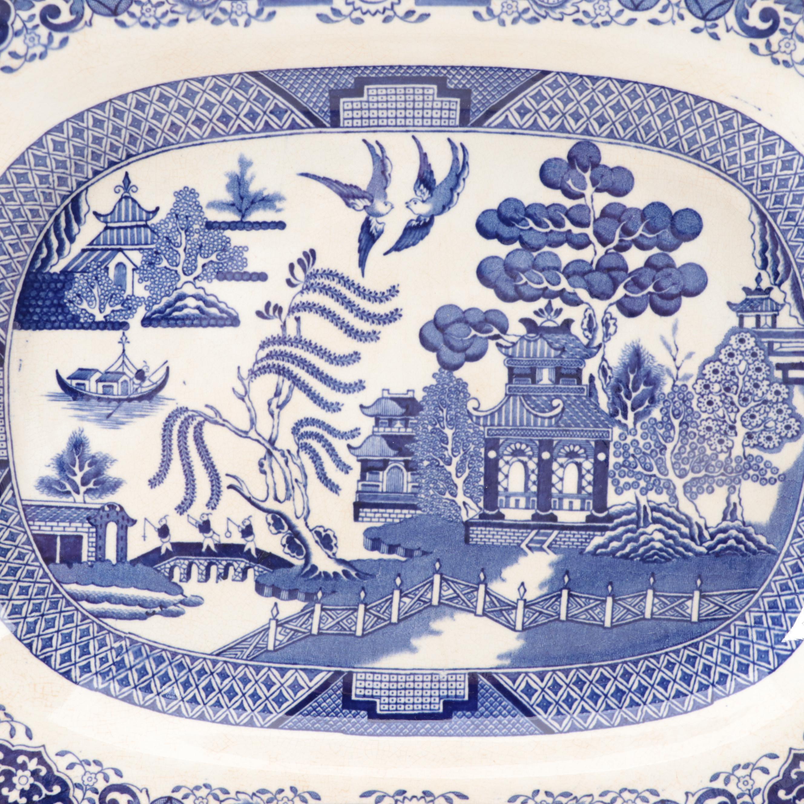 Old Hall and Buffalo Pottery "Blue Willow" Earthenware Platters