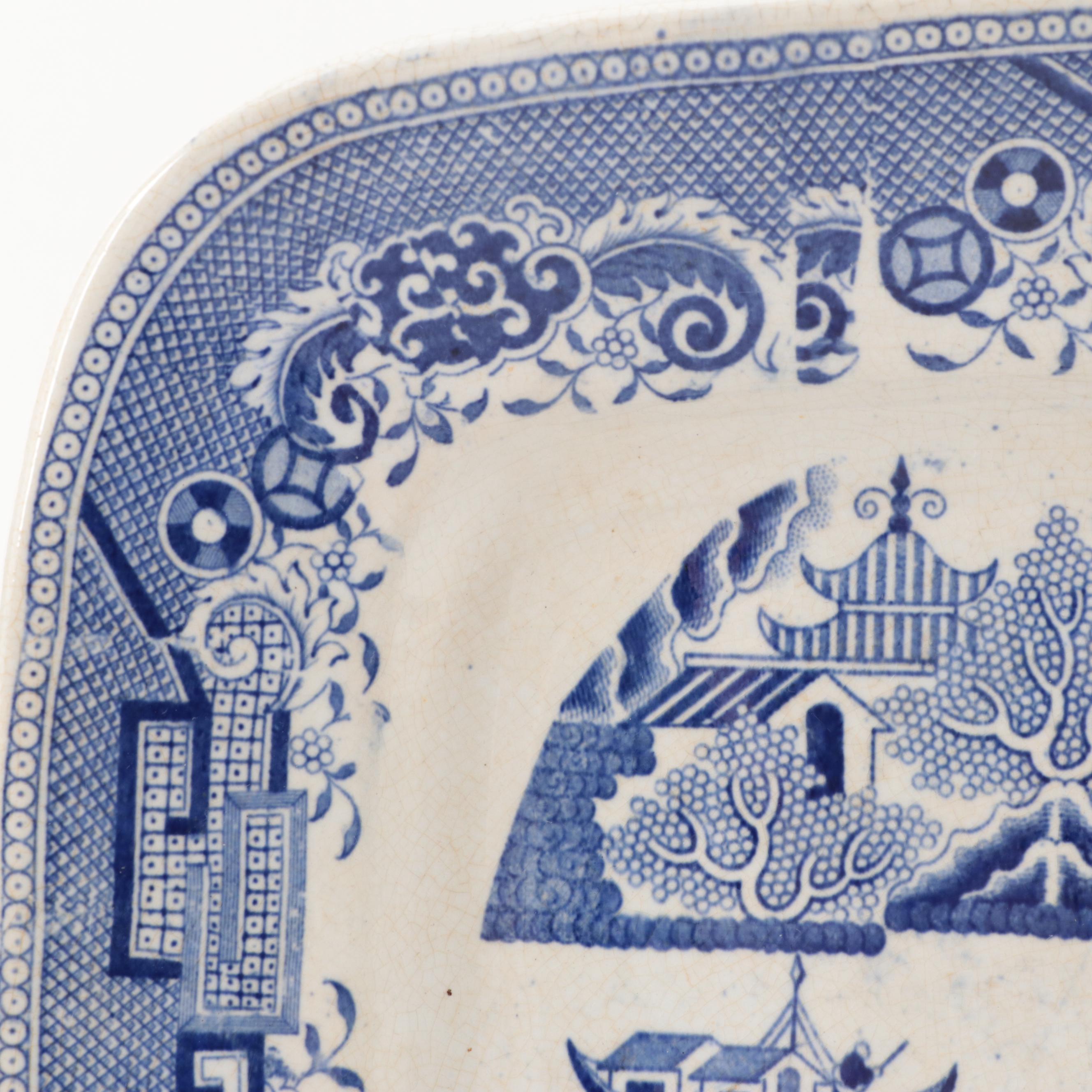 Old Hall and Buffalo Pottery "Blue Willow" Earthenware Platters