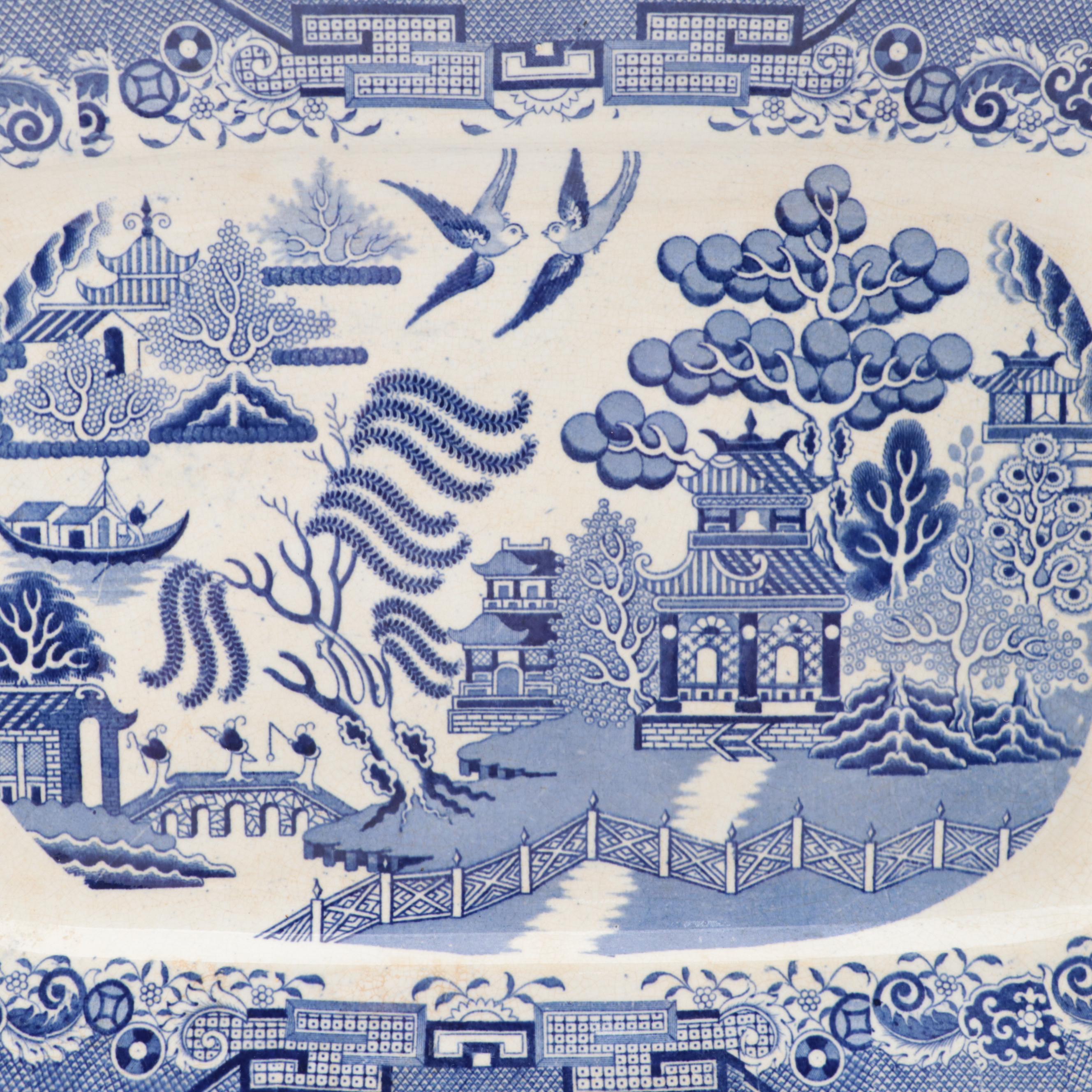 Old Hall and Buffalo Pottery "Blue Willow" Earthenware Platters