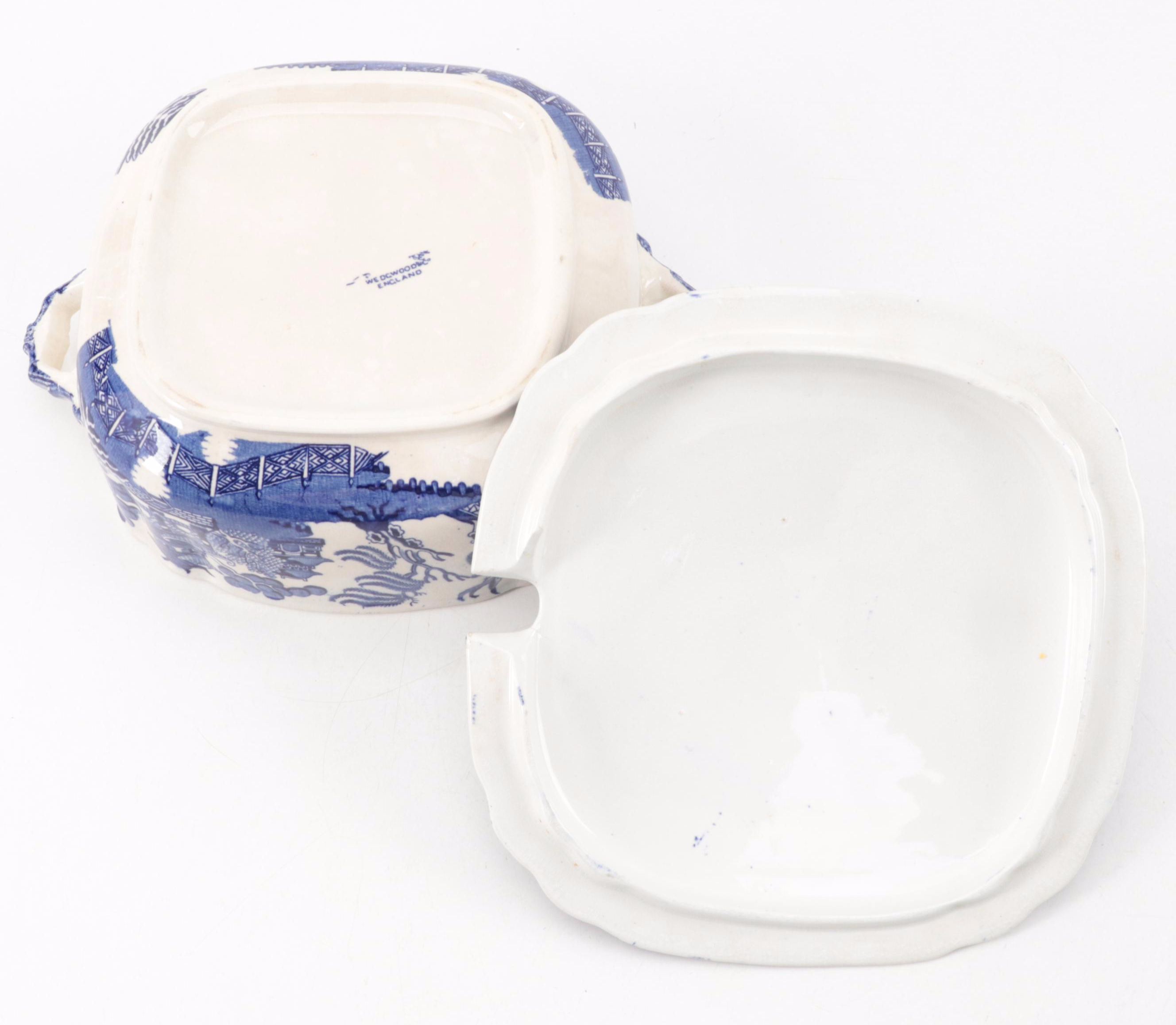 Wedgwood "Willow Blue" Tureen with Other English Blue Willow Tableware