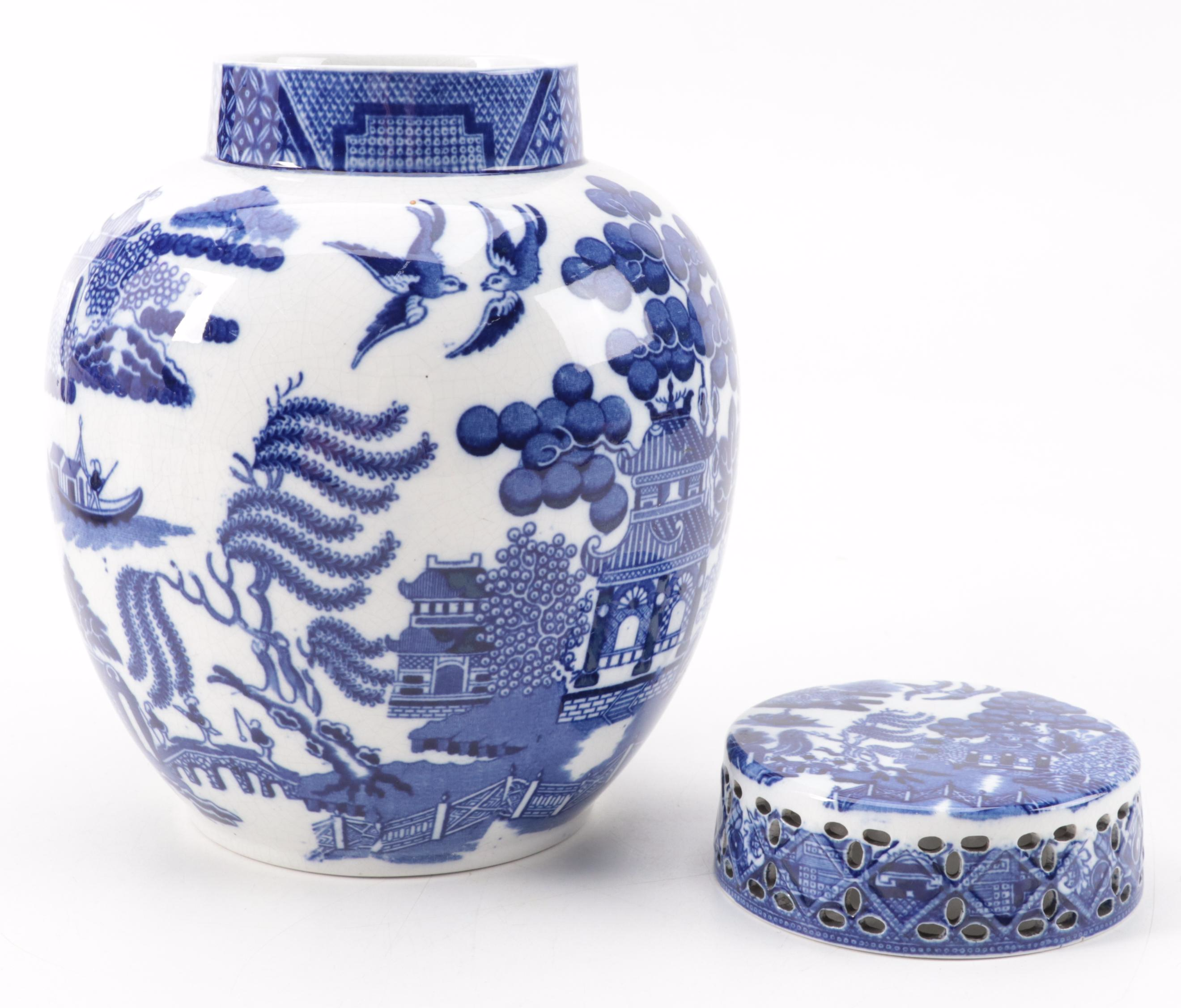 Wedgwood "Willow Blue" Tureen with Other English Blue Willow Tableware