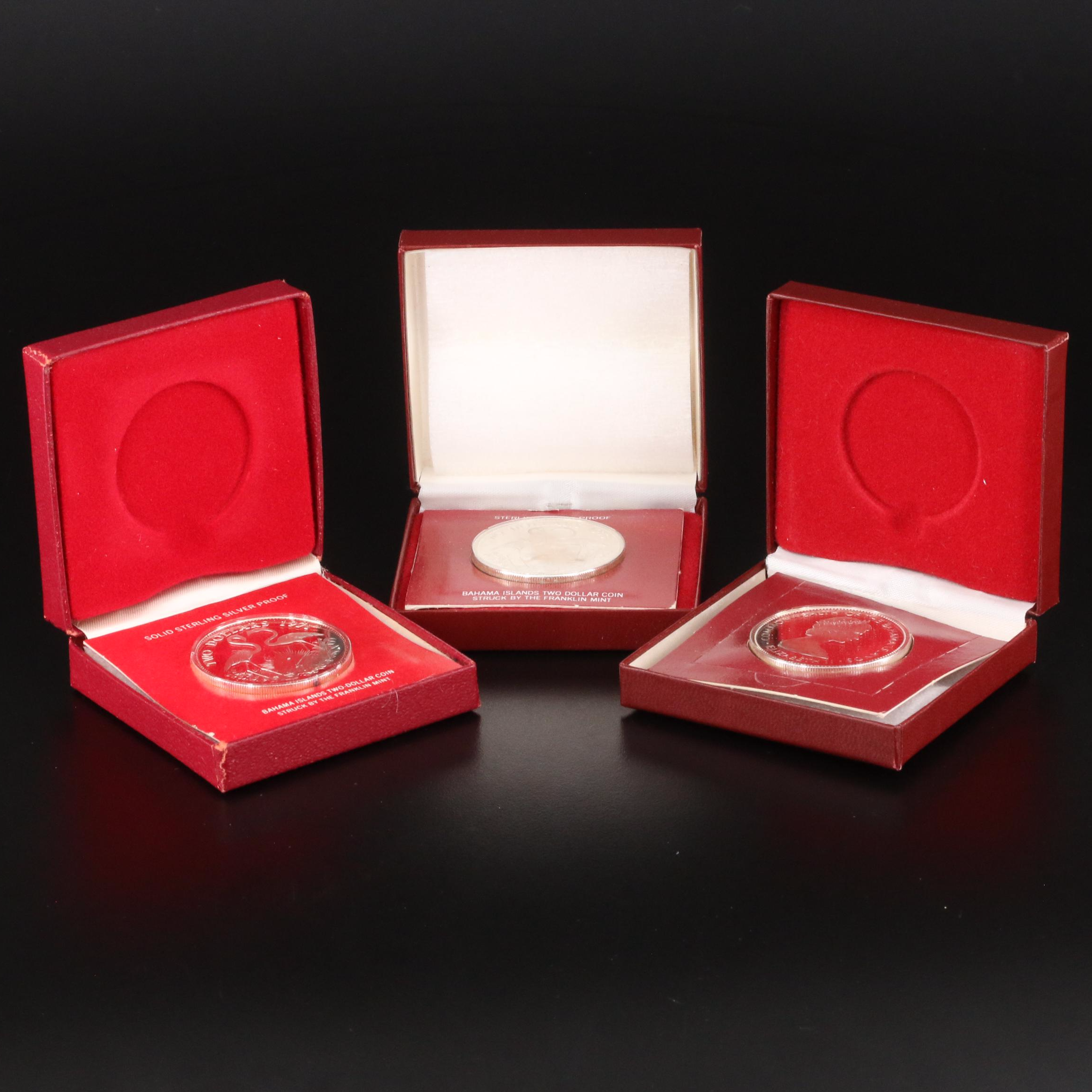 Three Bahama Islands $2 Sterling Silver Coins