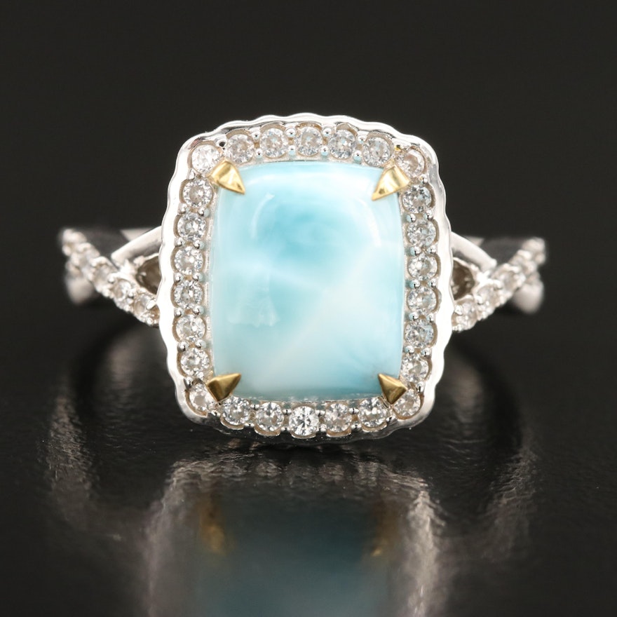 Sterling Larimar and Zircon Ring