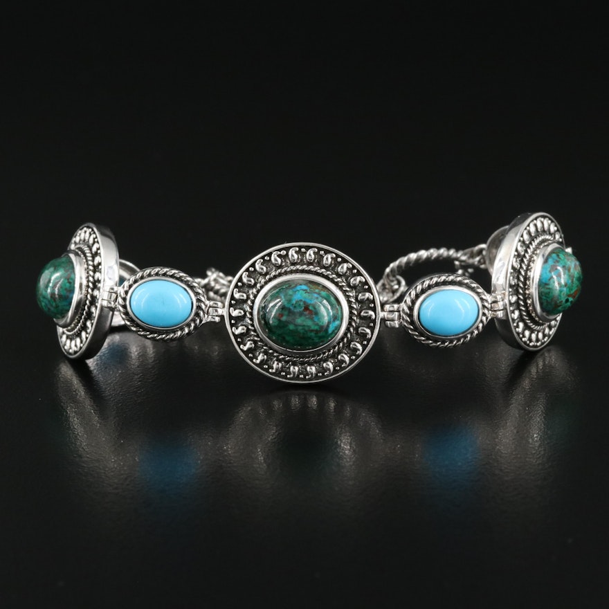 Sterling Chrysocolla and Faux Turquoise Bracelet