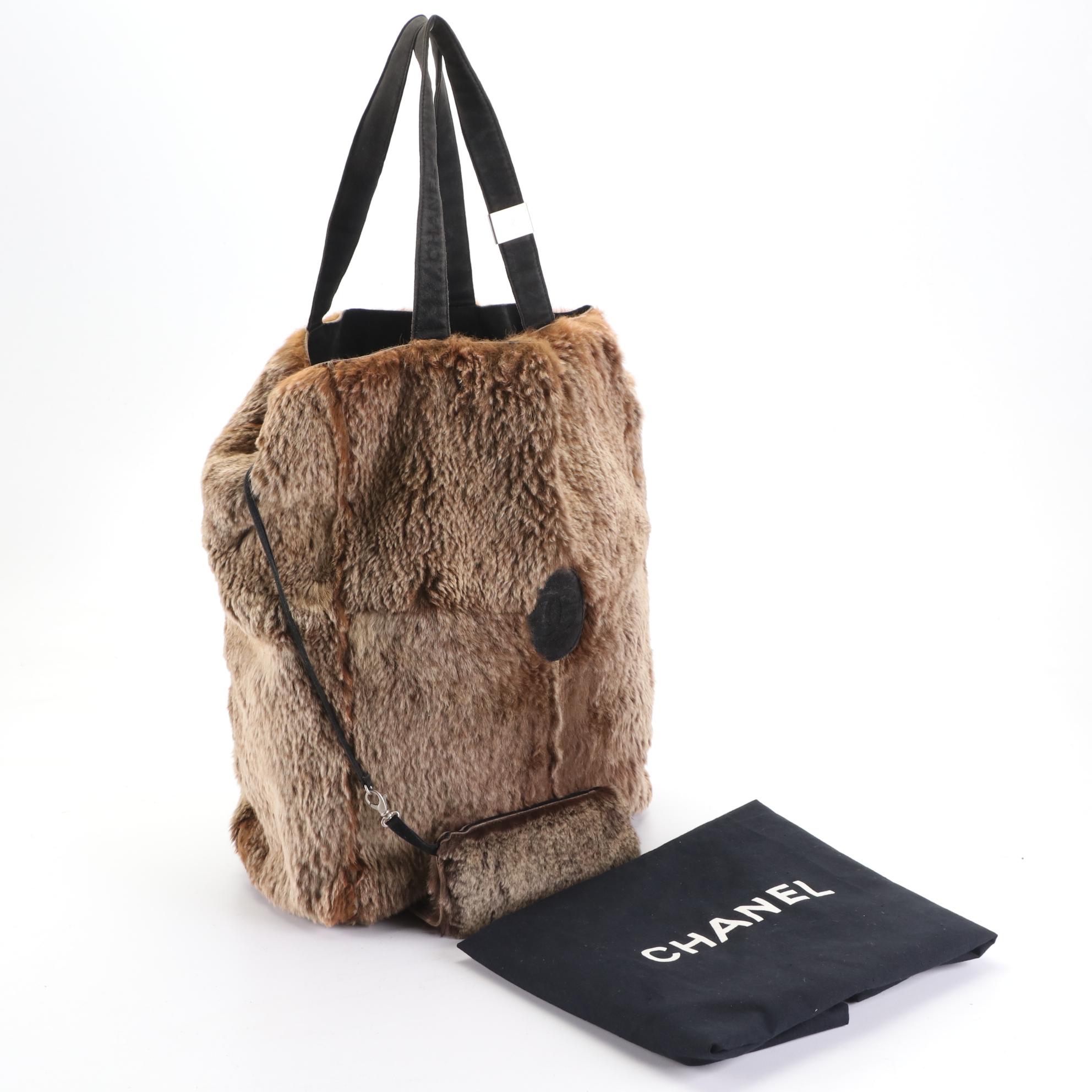 Chanel Rabbit Fur Tote Bag with Zip Pouch