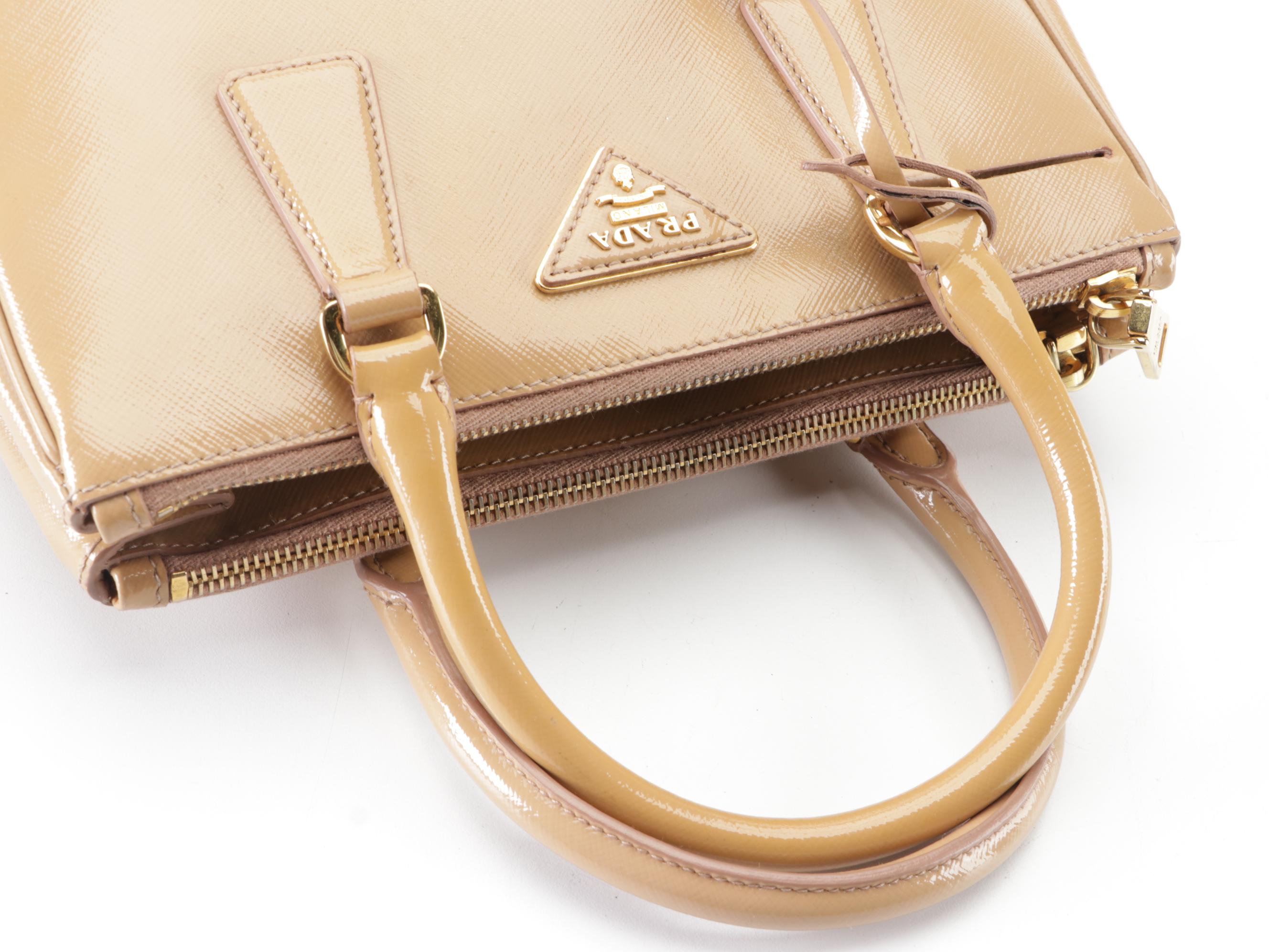 Prada Galleria Small Bag in Cammeo Saffiano Vernice Leather