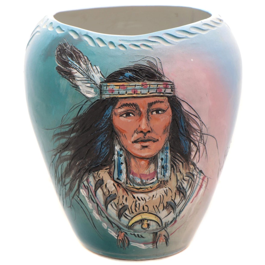 Rick Wisecarver Hand-Painted Wihoa Earthenware Vase, 2001