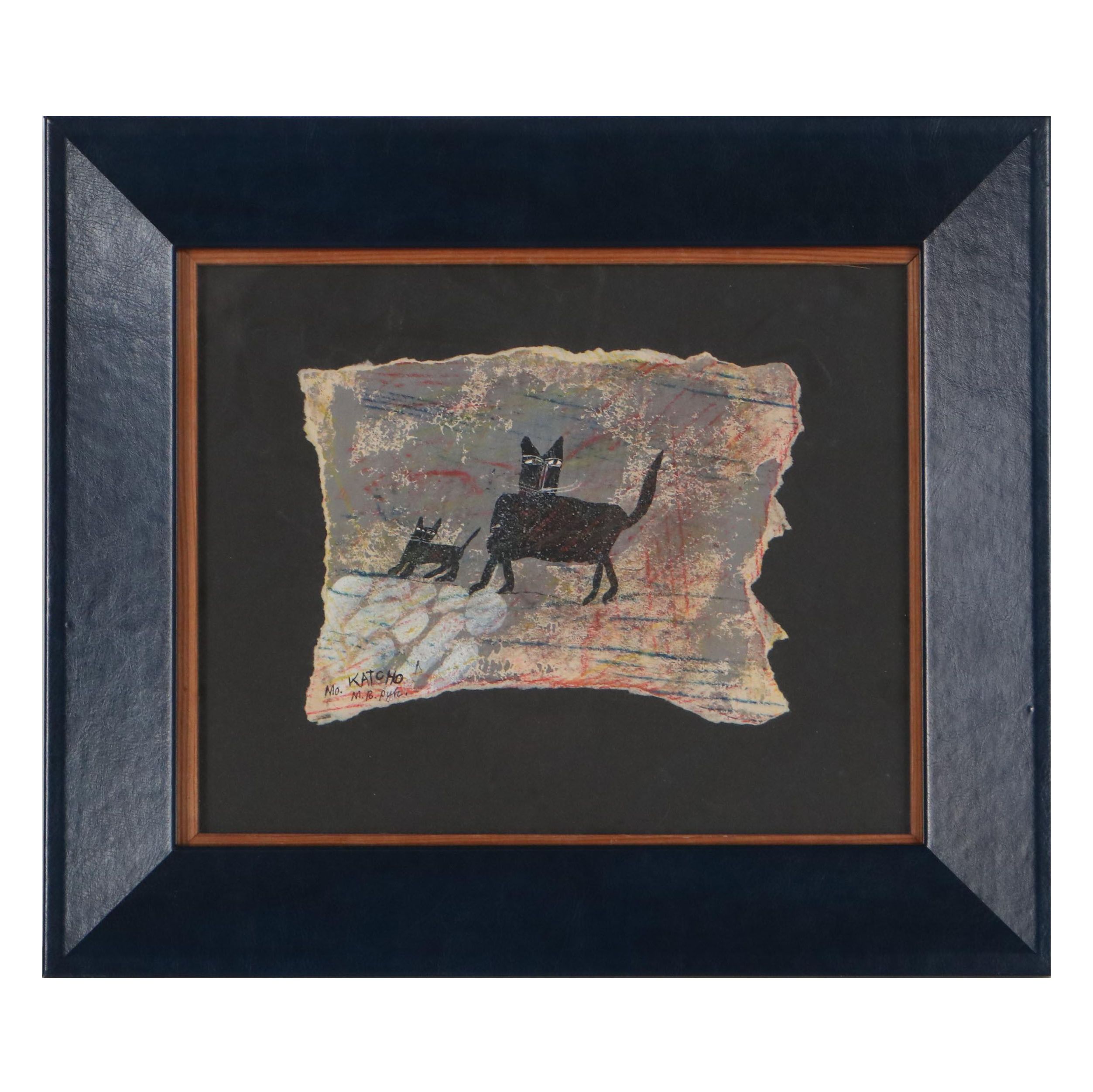 Madeleine Pyk Mixed Media Painting of Black Cats