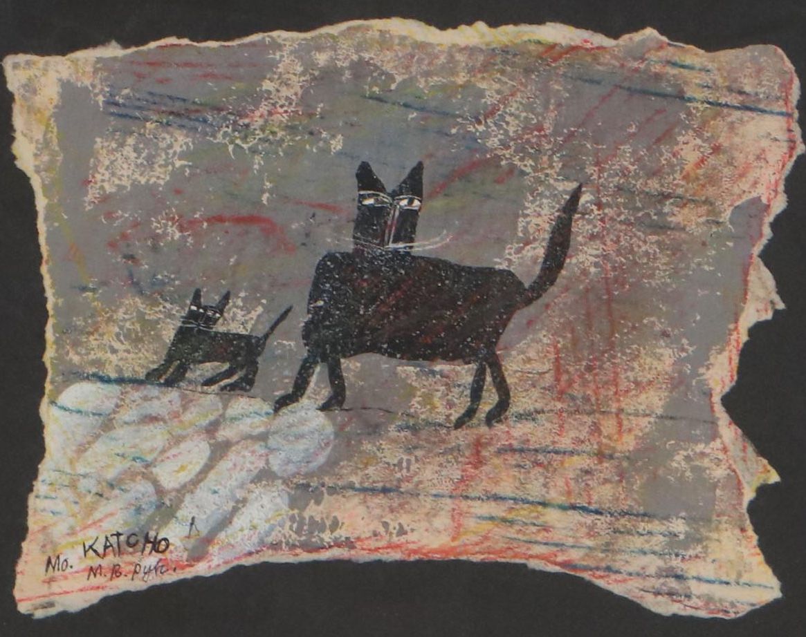 Madeleine Pyk Mixed Media Painting of Black Cats