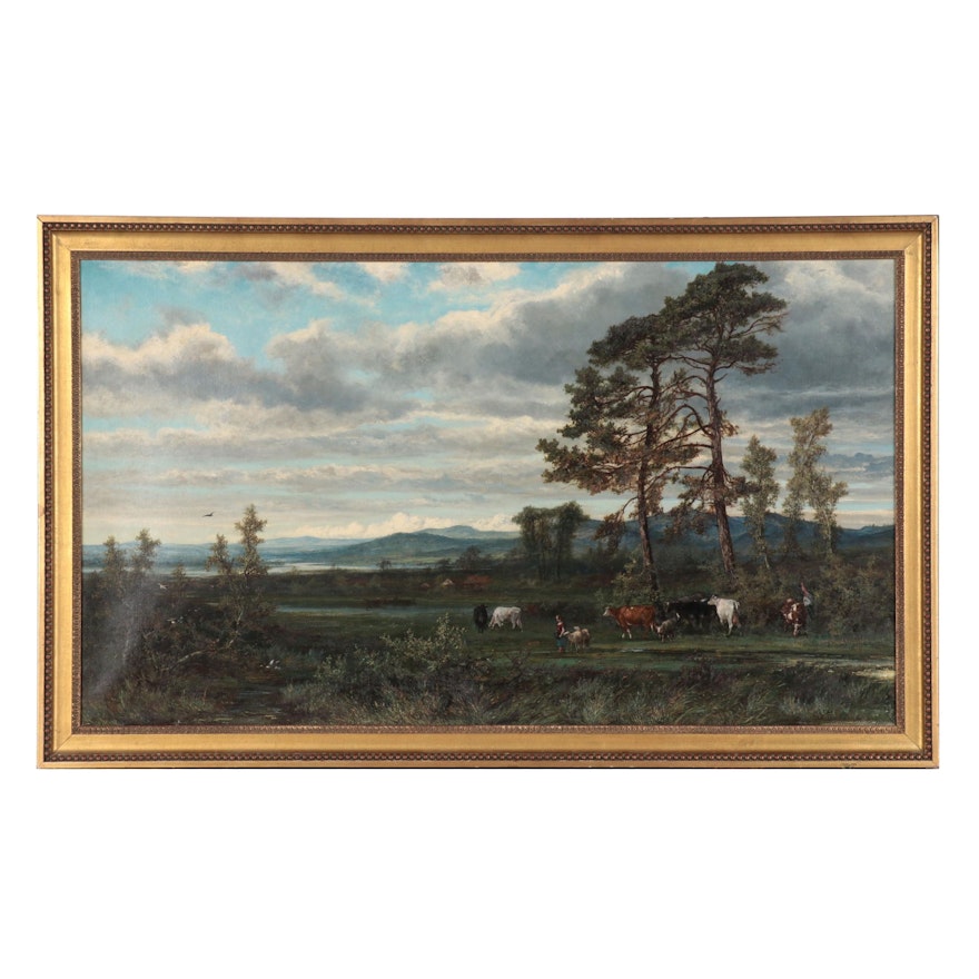 Ferdinand Alexander Wust Large-Scale Pastoral Landscape Oil Painting, 1869