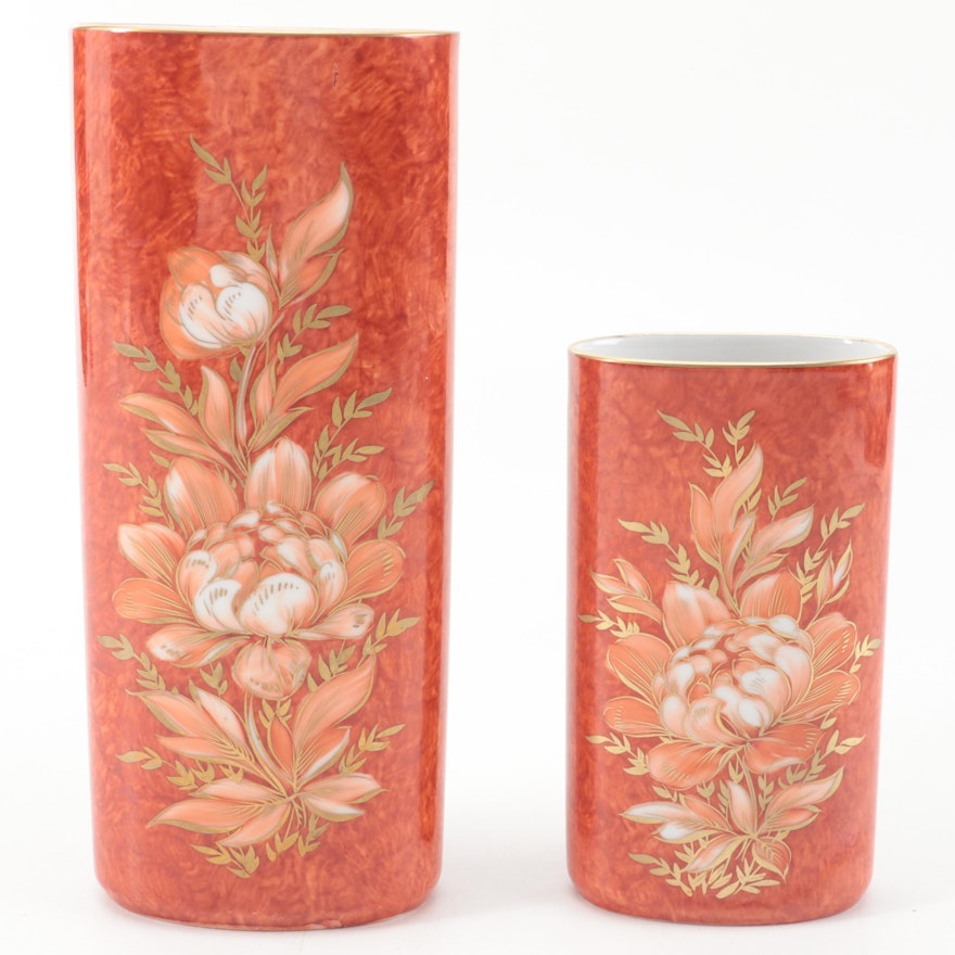 Hutschenreuther Selb Hand Decorated Porcelain Vases, Mid-20th Century