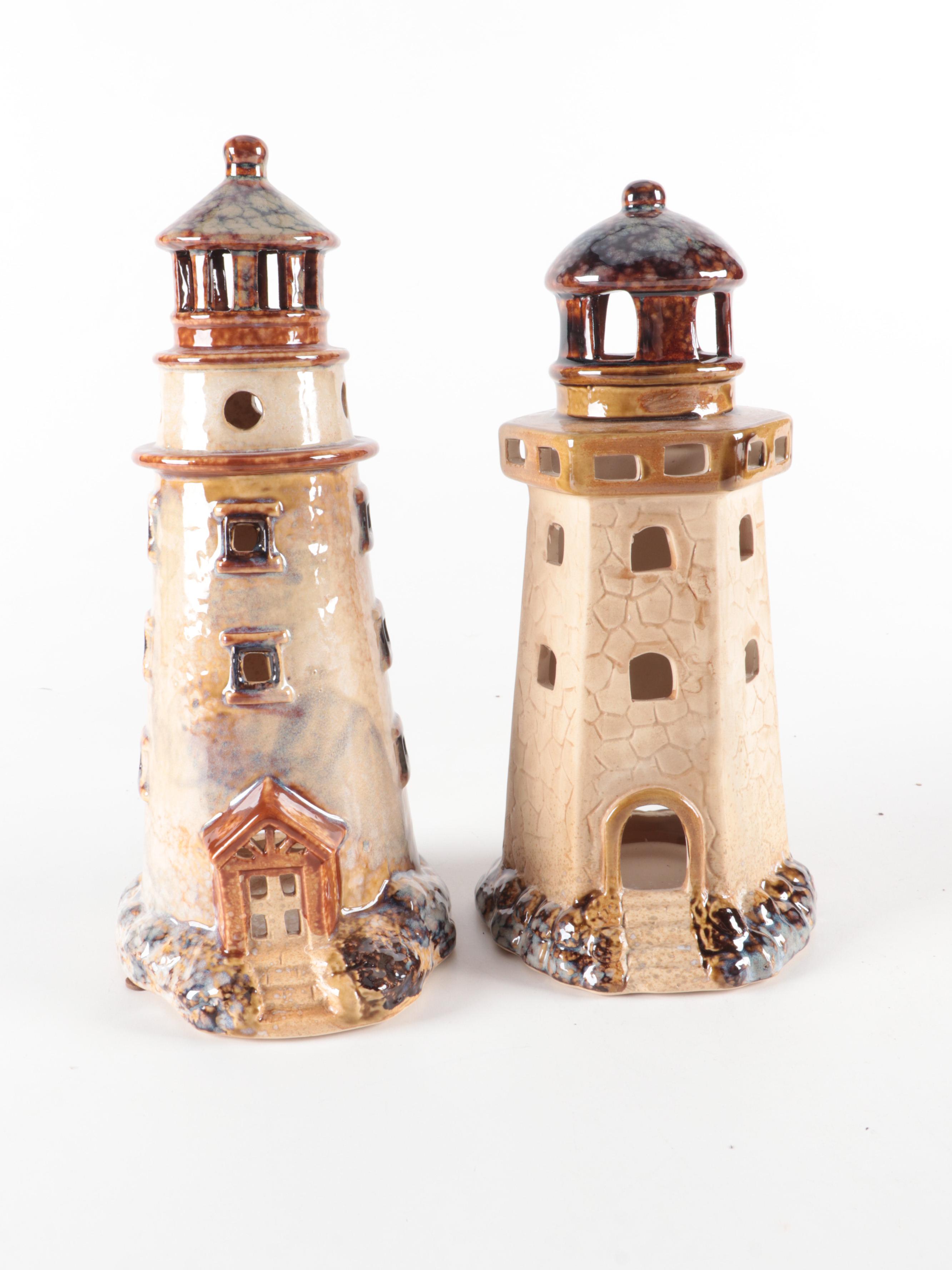 Ceramic Candle Holder Lighthouses with Stained Glass Lighthouse Lamp