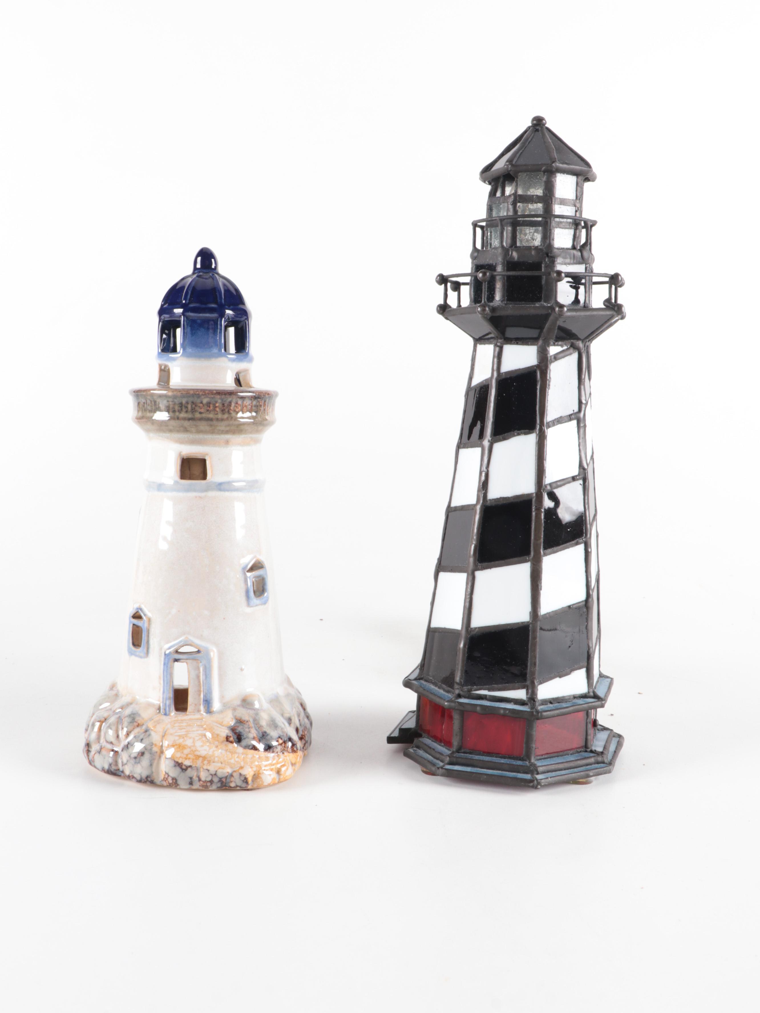 Ceramic Candle Holder Lighthouses with Stained Glass Lighthouse Lamp