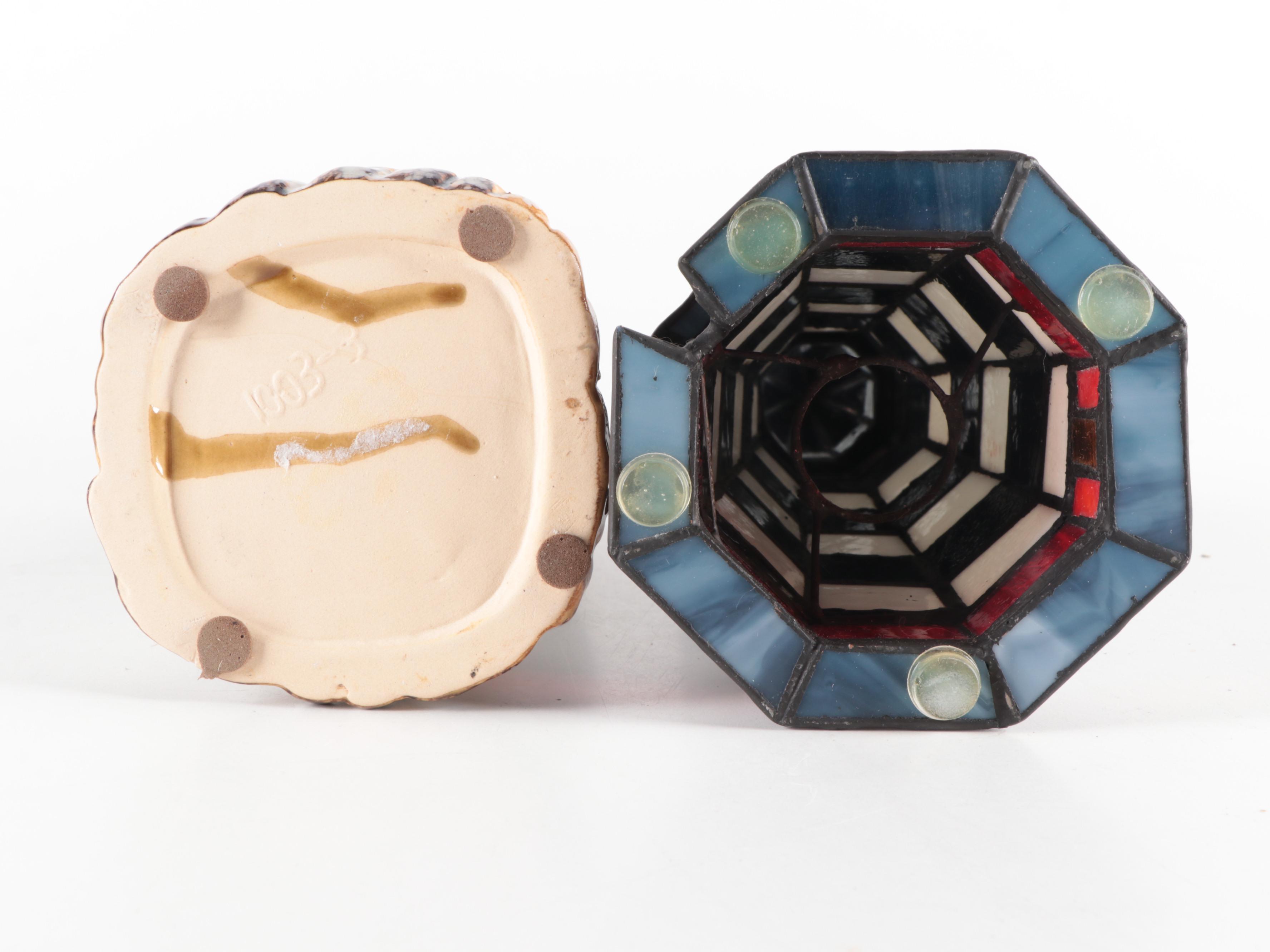 Ceramic Candle Holder Lighthouses with Stained Glass Lighthouse Lamp