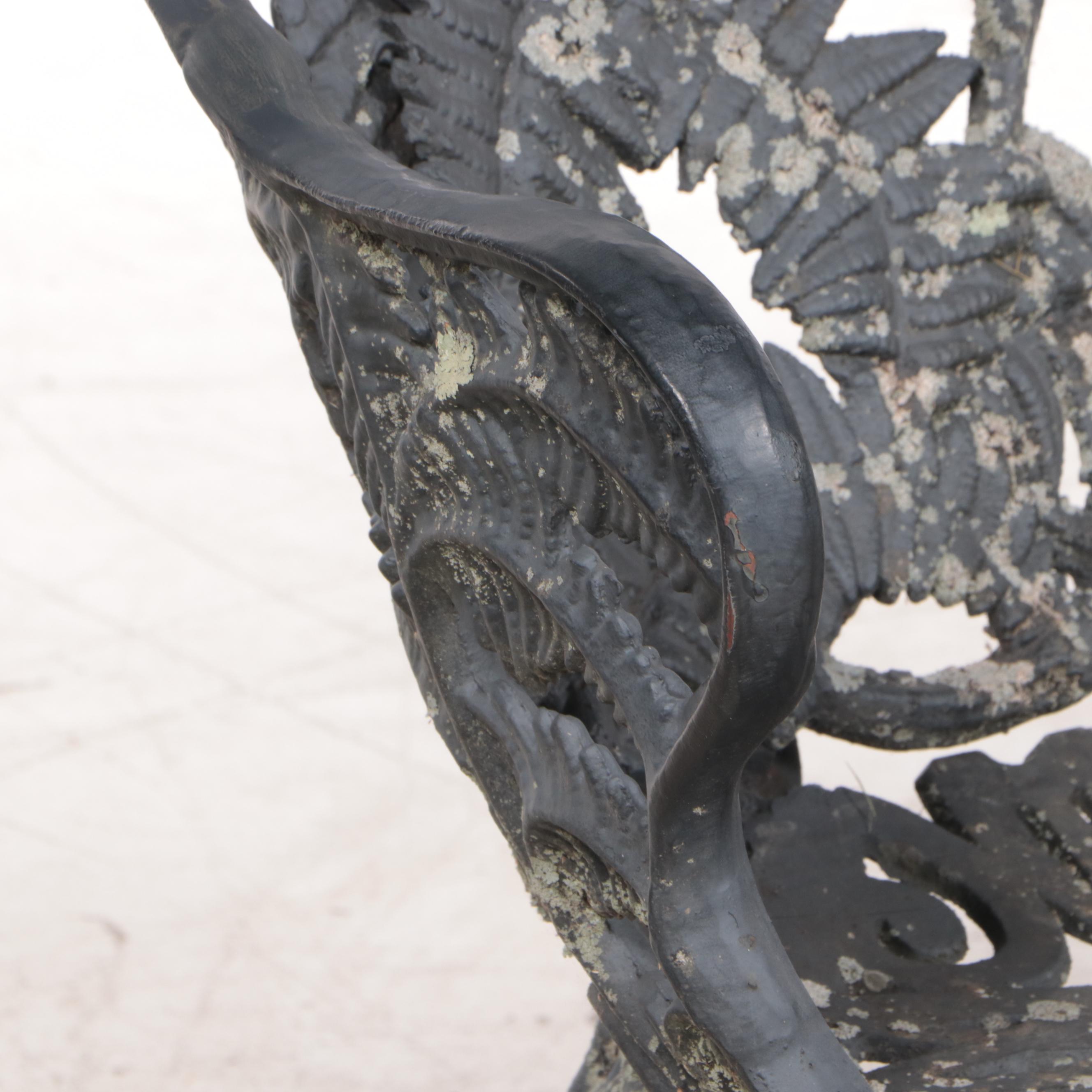 Pair of Victorian Cast Iron Fern Leaf Garden Benches After Coalbrookdale