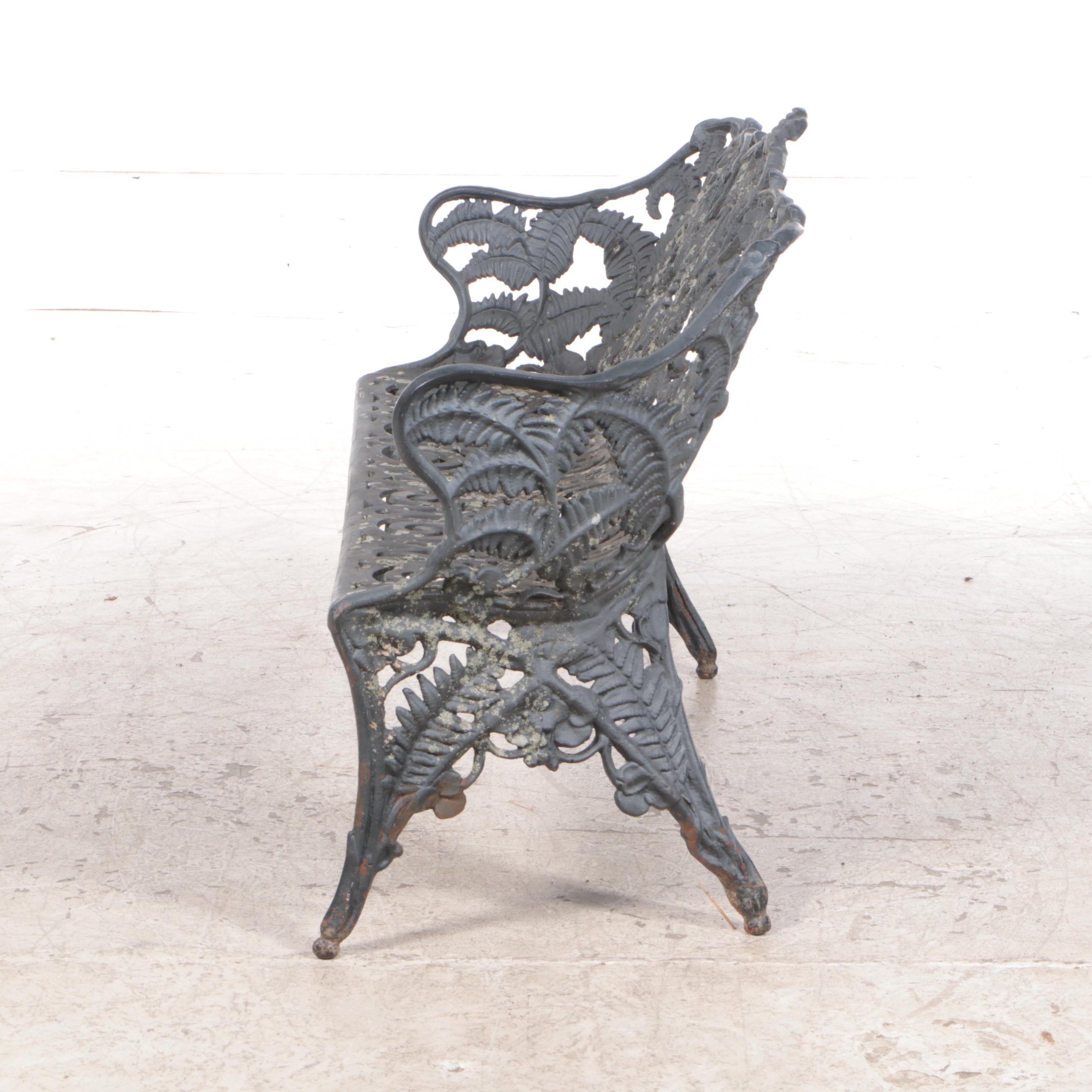 Pair of Victorian Cast Iron Fern Leaf Garden Benches After Coalbrookdale