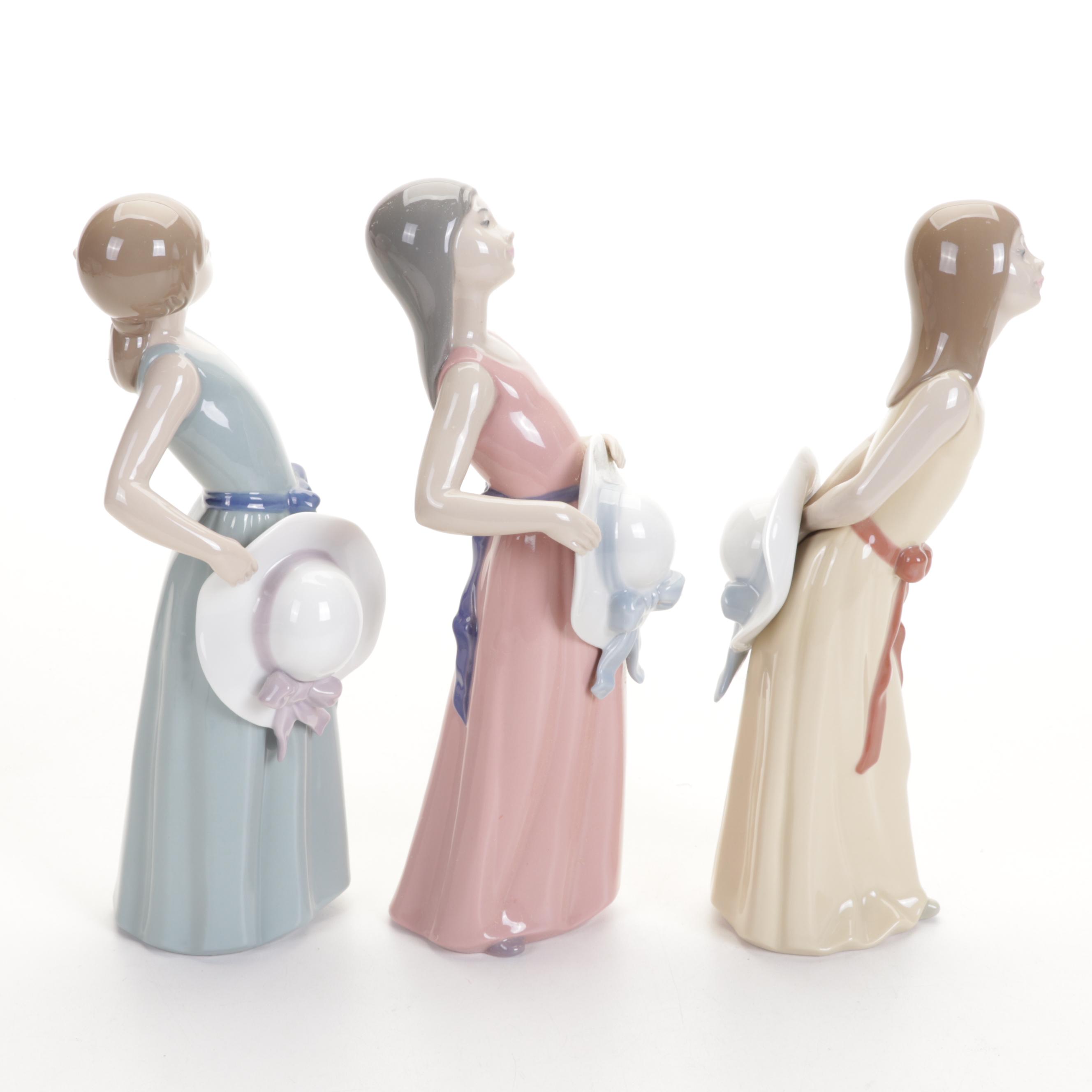 Lladró Porcelain Figurines Including "Coiffure Girl With Straw Hat"