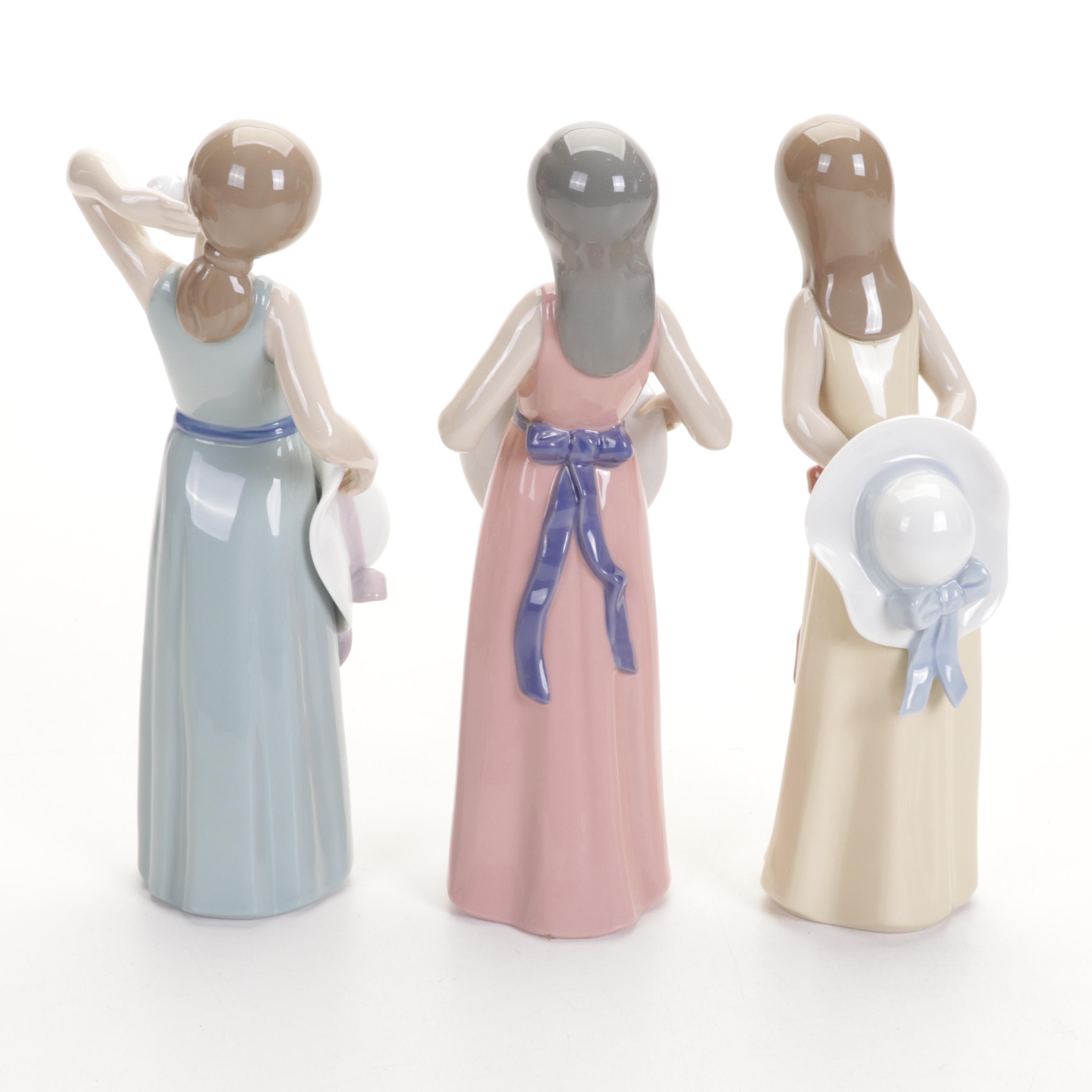 Lladró Porcelain Figurines Including "Coiffure Girl With Straw Hat"