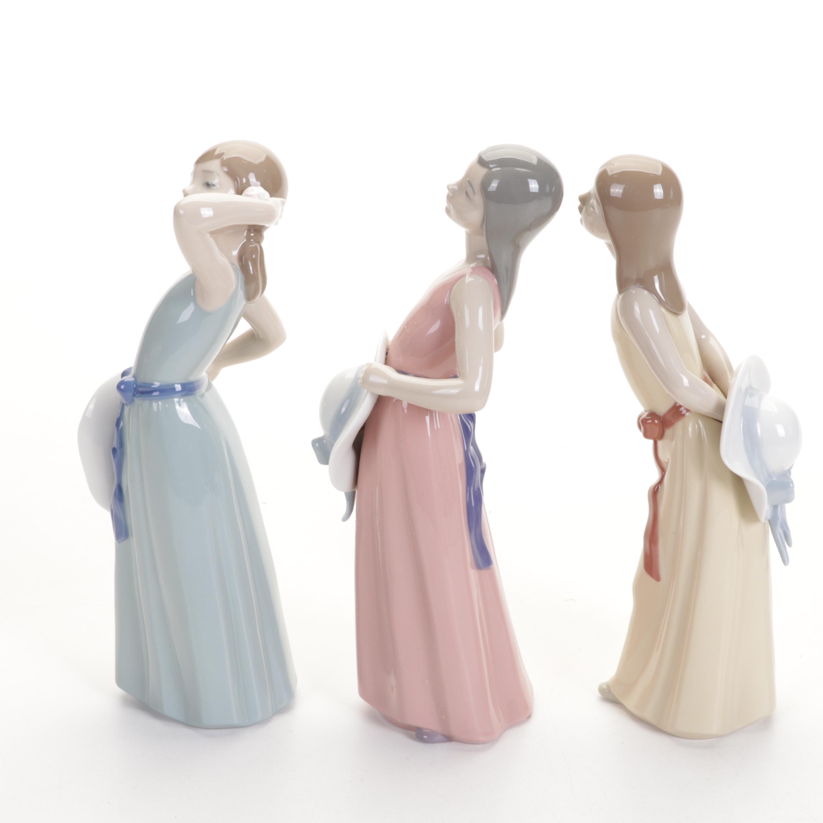 Lladró Porcelain Figurines Including "Coiffure Girl With Straw Hat"