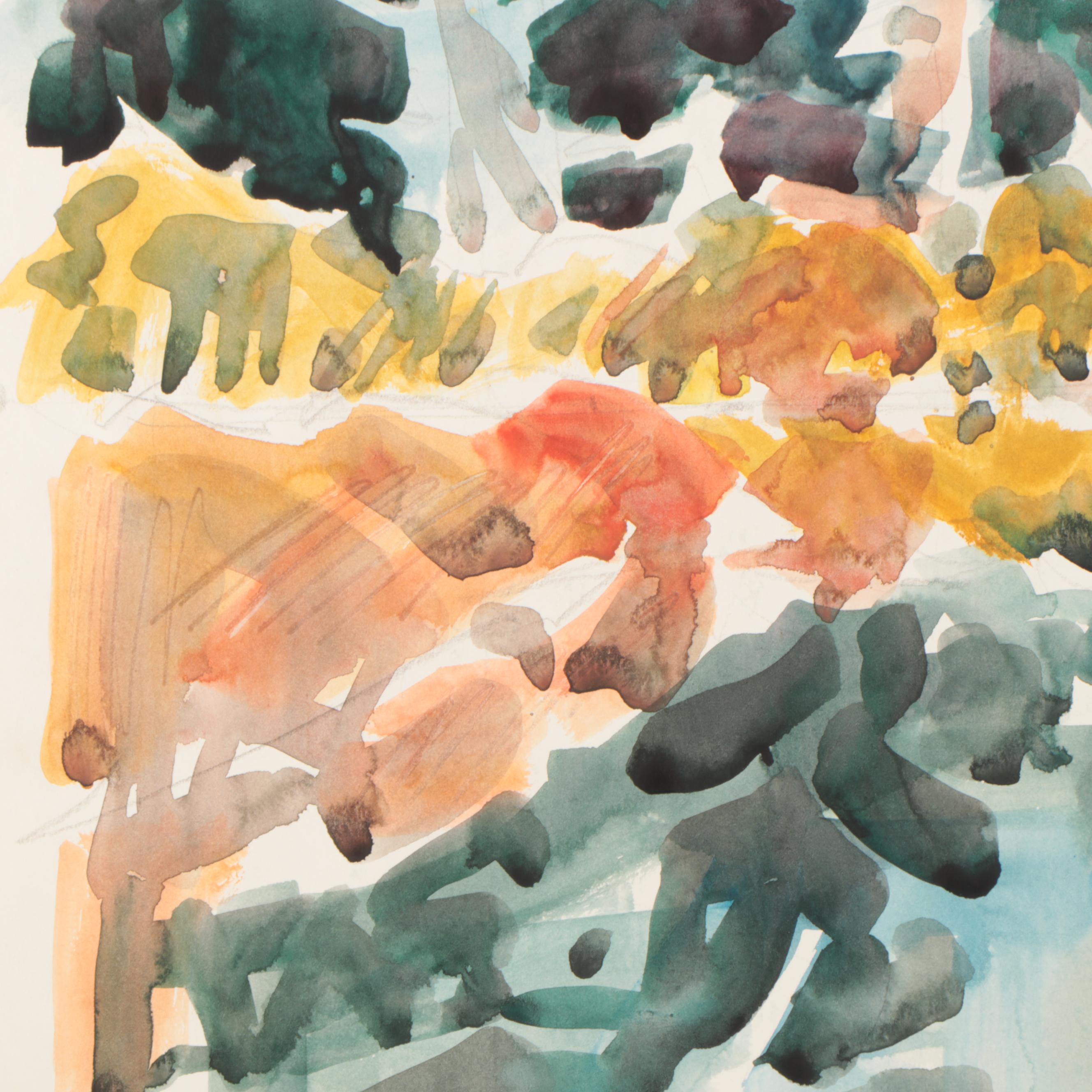 Jack Meanwell Abstract Watercolor Painting, 1994