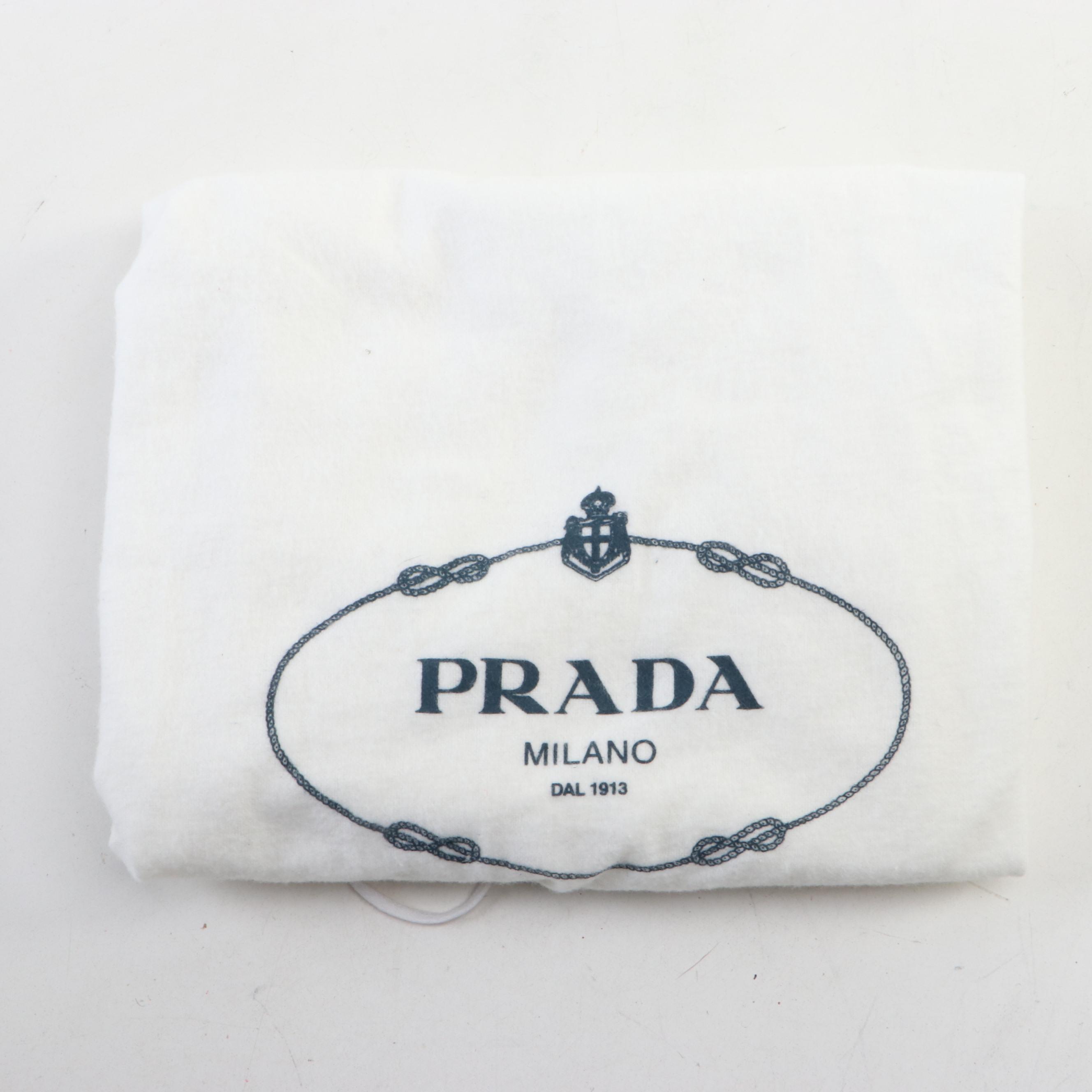 Prada Boston Handbag in Printed Tessuto Nylon with Brown Leather Trim