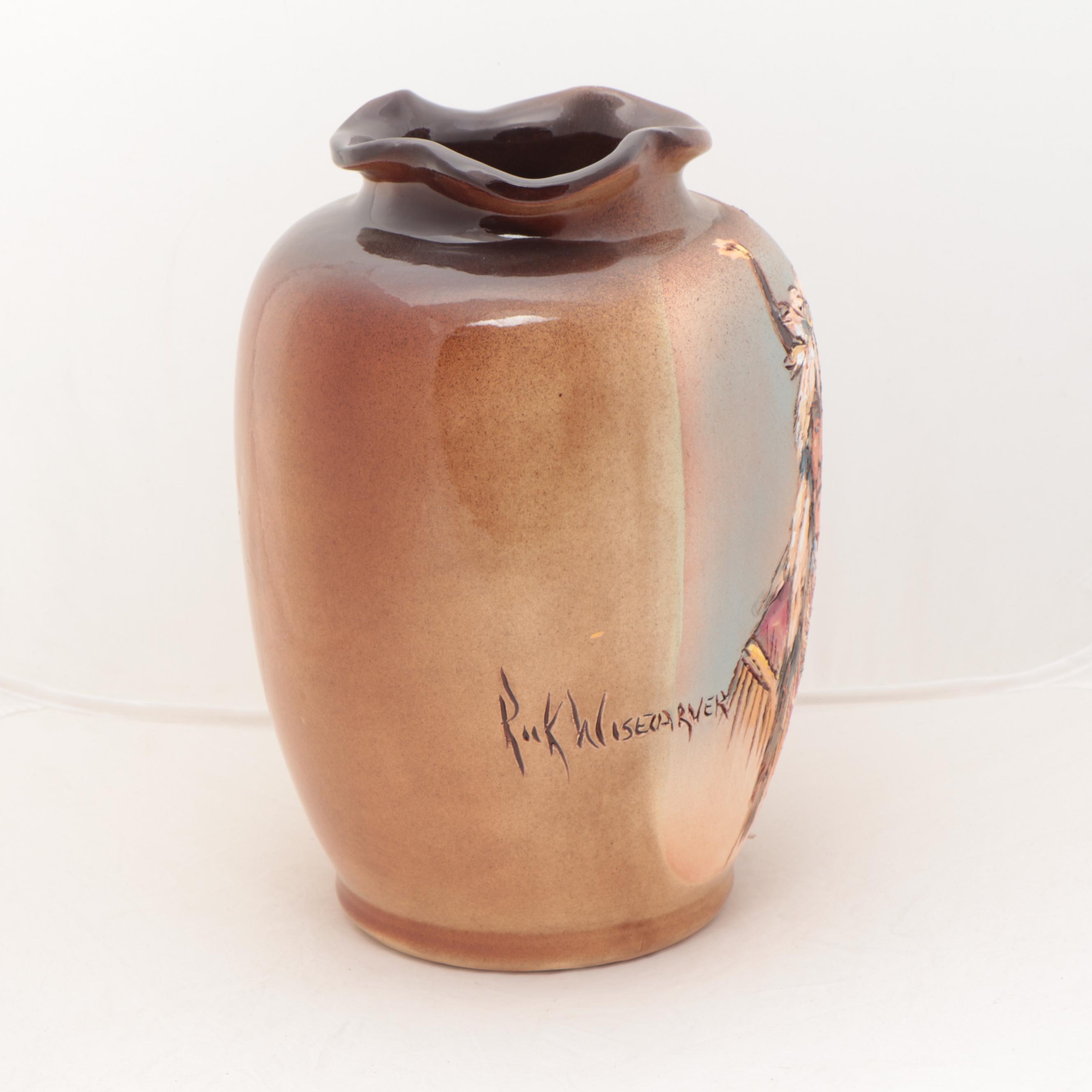 Rick Wisecarver Hand-Painted Wihoa Earthenware Vase, 2000