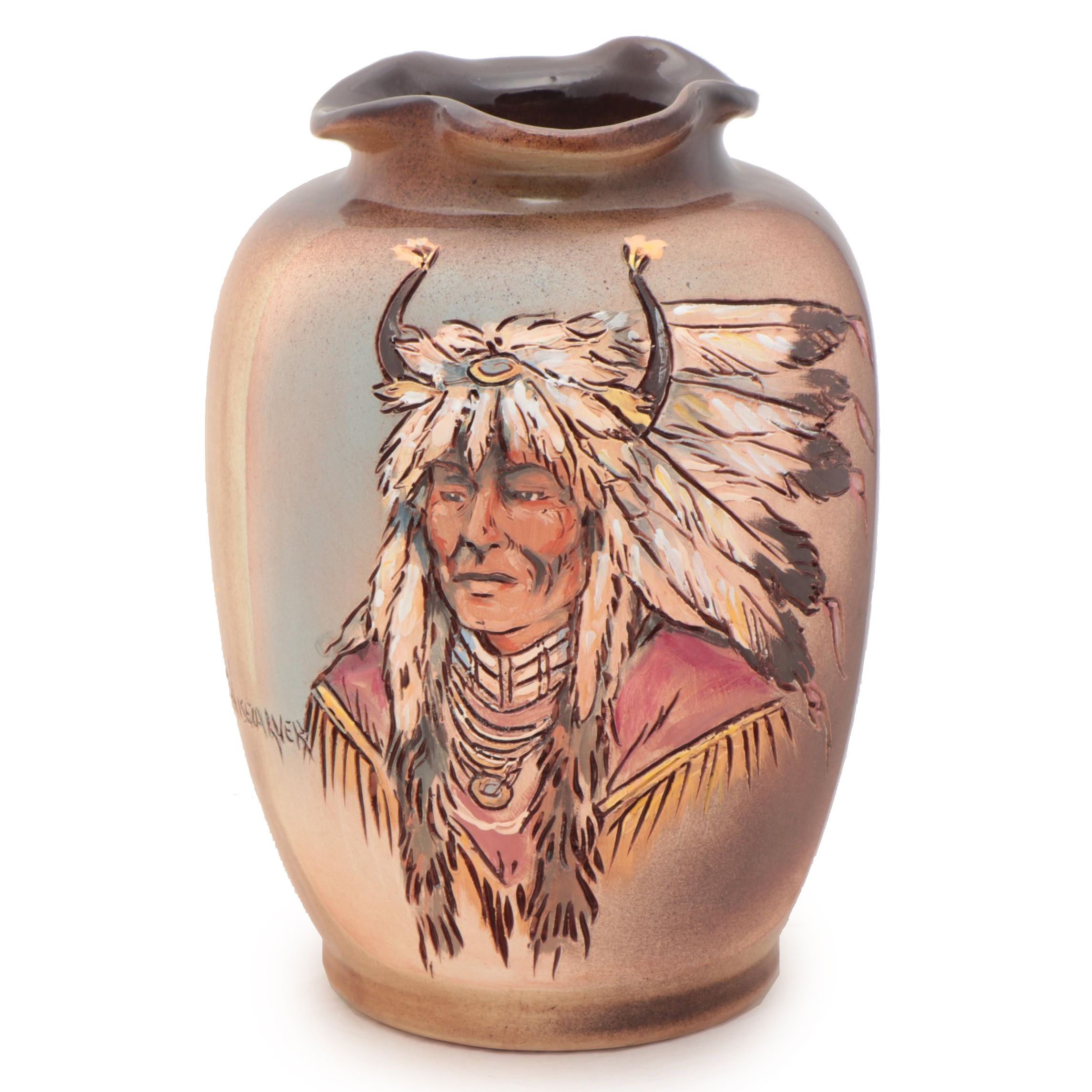 Rick Wisecarver Hand-Painted Wihoa Earthenware Vase, 2000