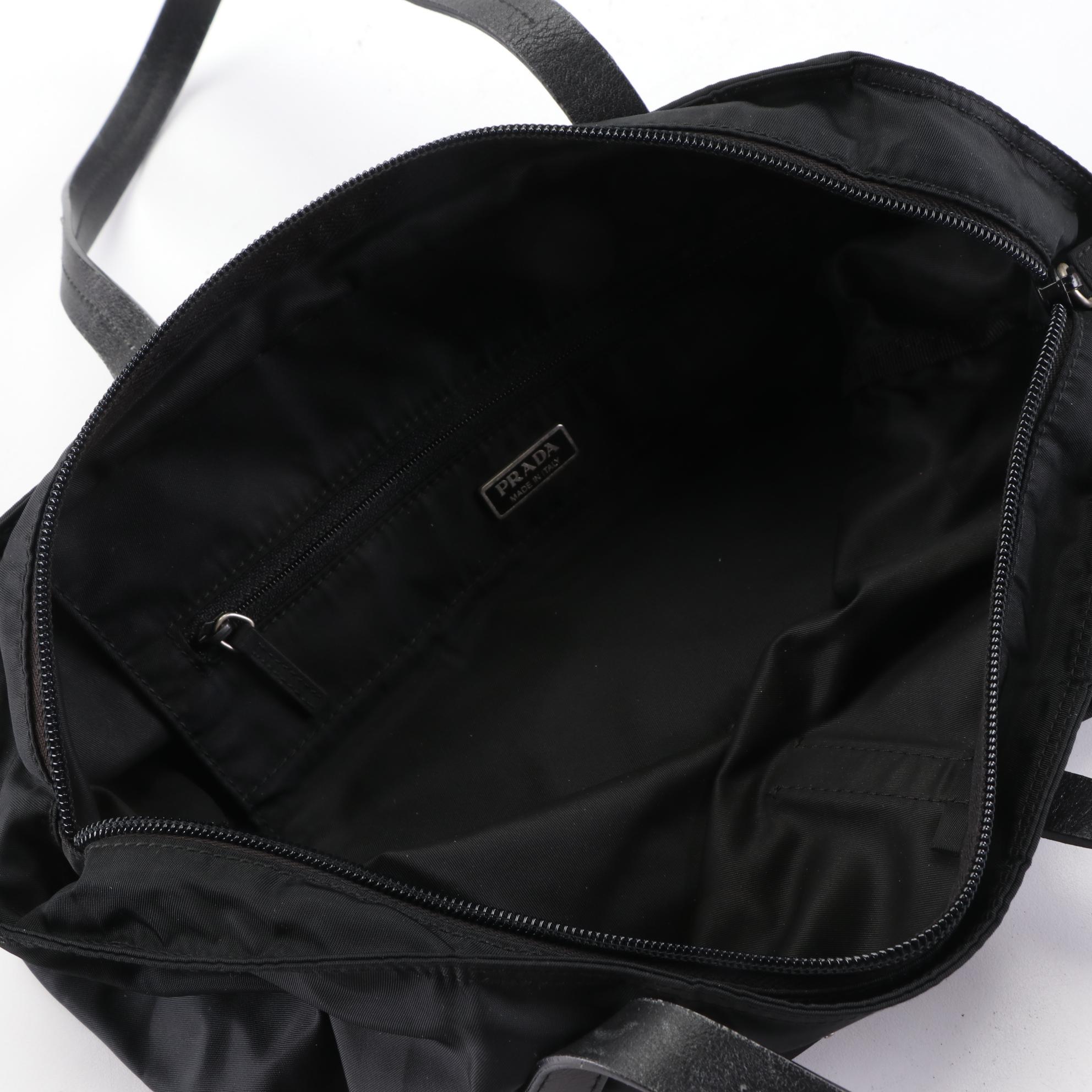 Prada Vela Sport Bag in Black Nylon with Leather Trim