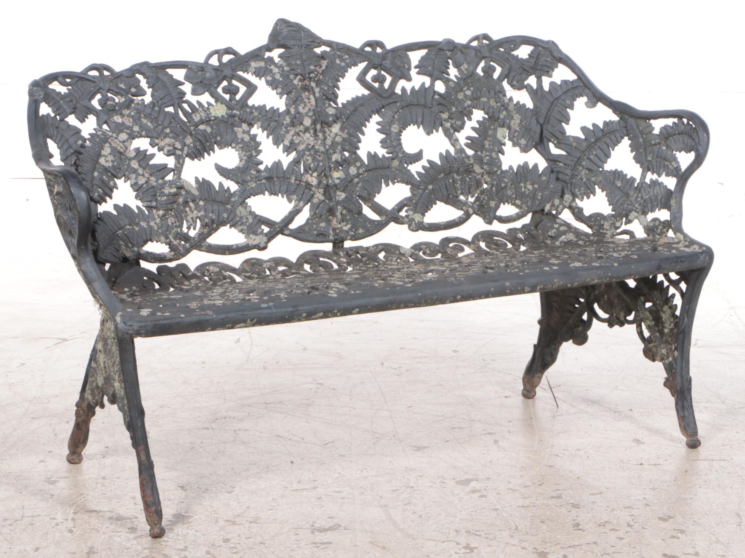 Pair of Victorian Cast Iron Fern Leaf Garden Benches After Coalbrookdale