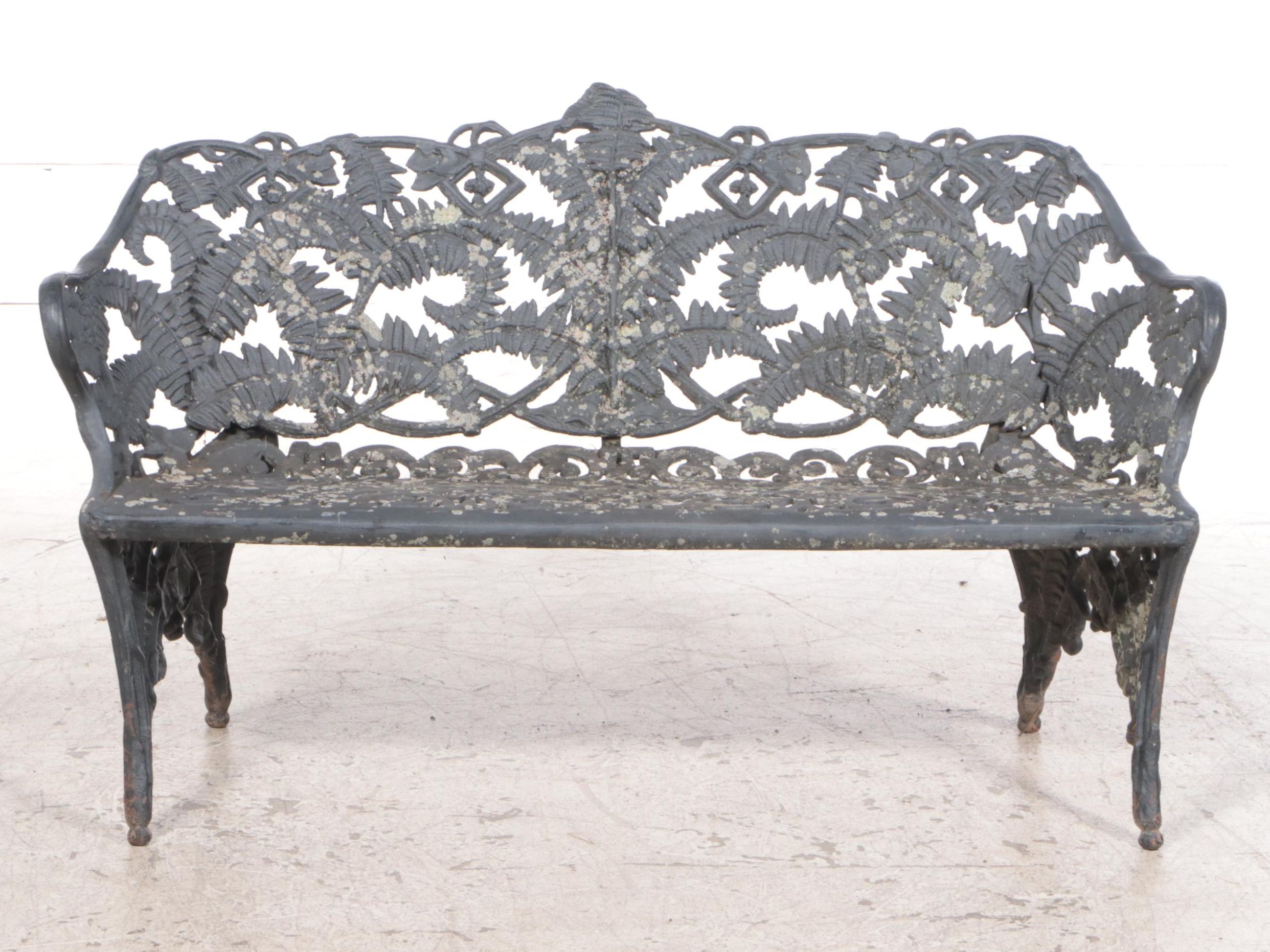 Pair of Victorian Cast Iron Fern Leaf Garden Benches After Coalbrookdale