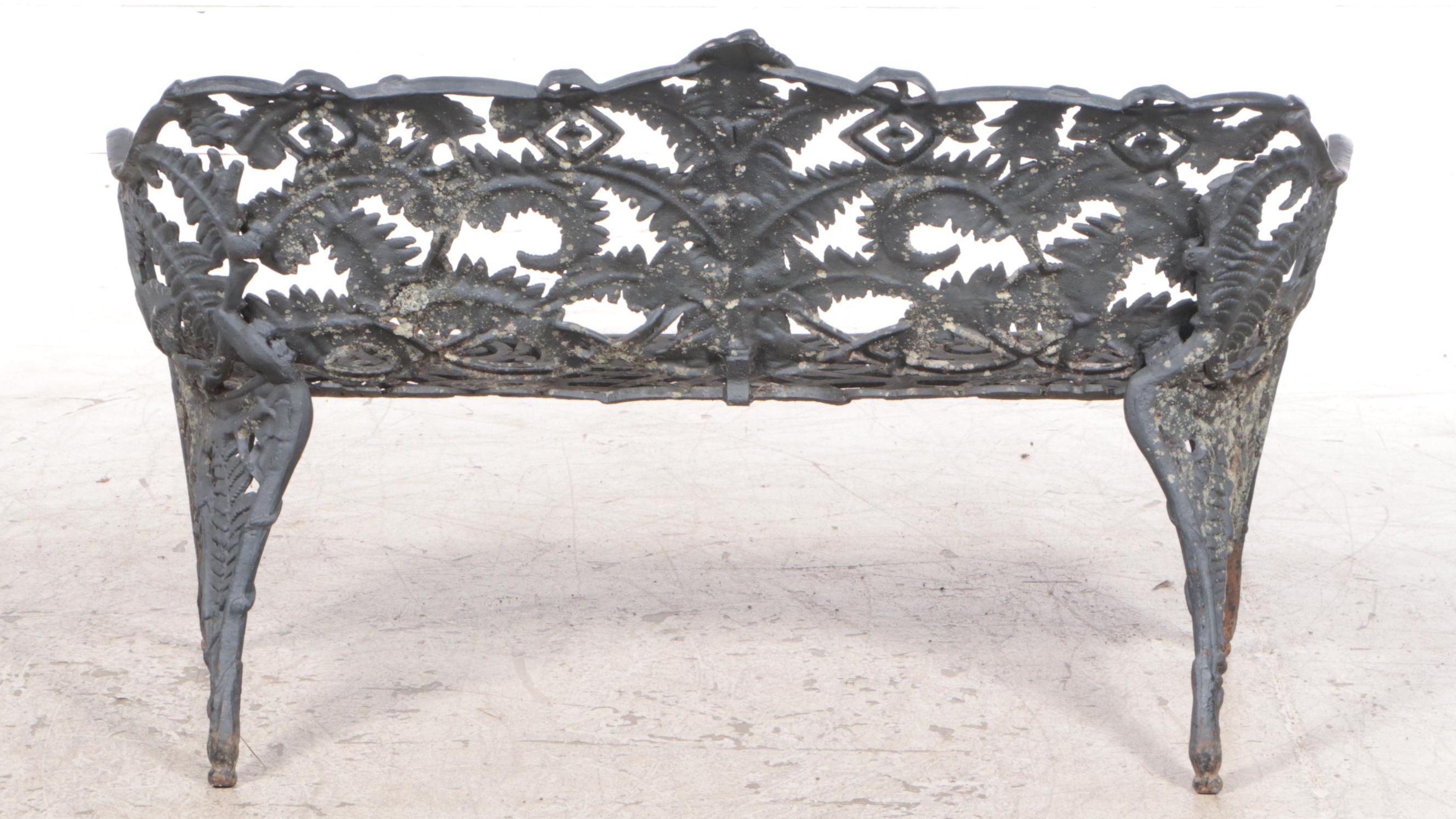 Pair of Victorian Cast Iron Fern Leaf Garden Benches After Coalbrookdale