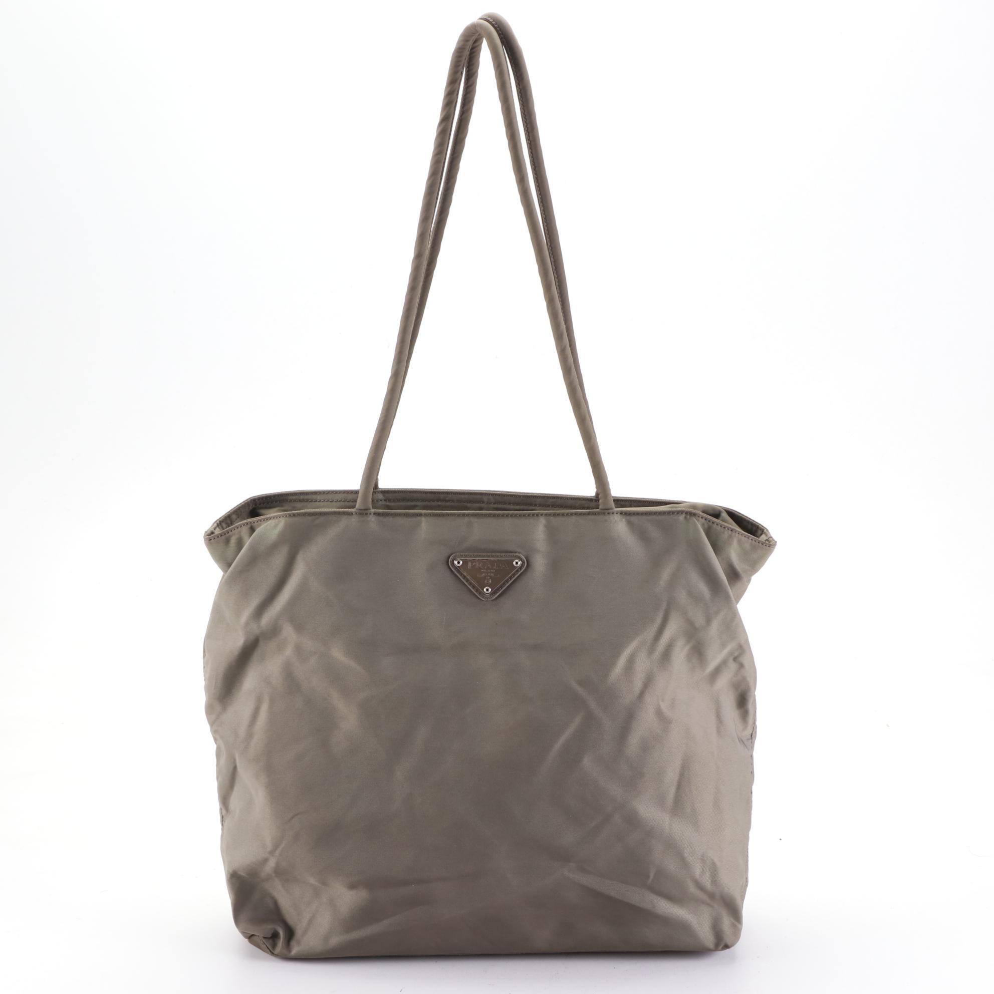 Prada Small Zip Shoulder Bag in Olive Nylon Gabardine