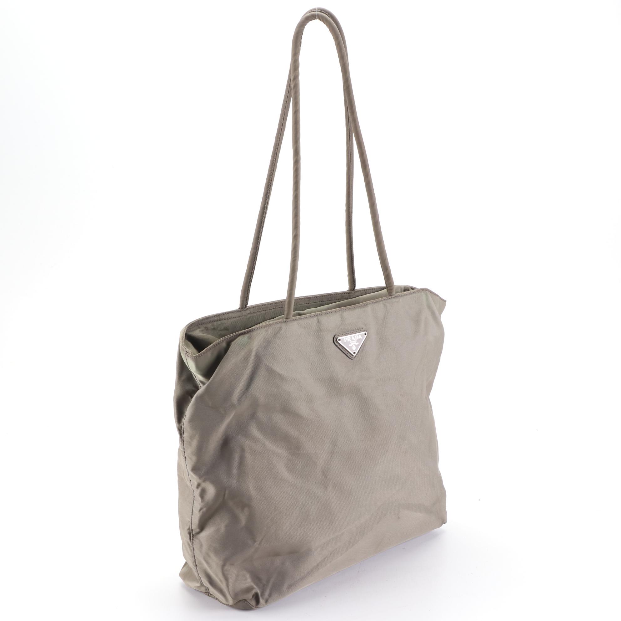 Prada Small Zip Shoulder Bag in Olive Nylon Gabardine