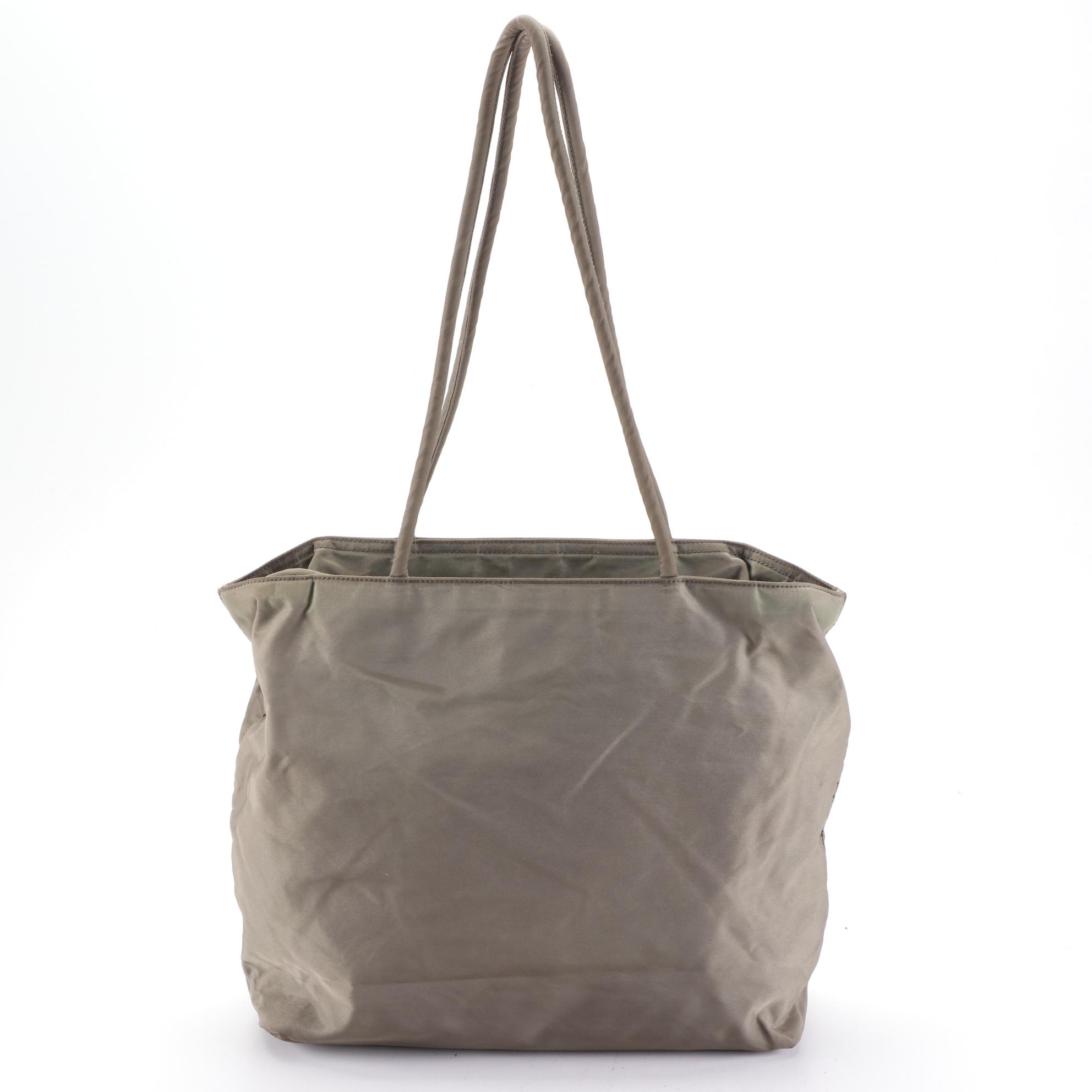 Prada Small Zip Shoulder Bag in Olive Nylon Gabardine
