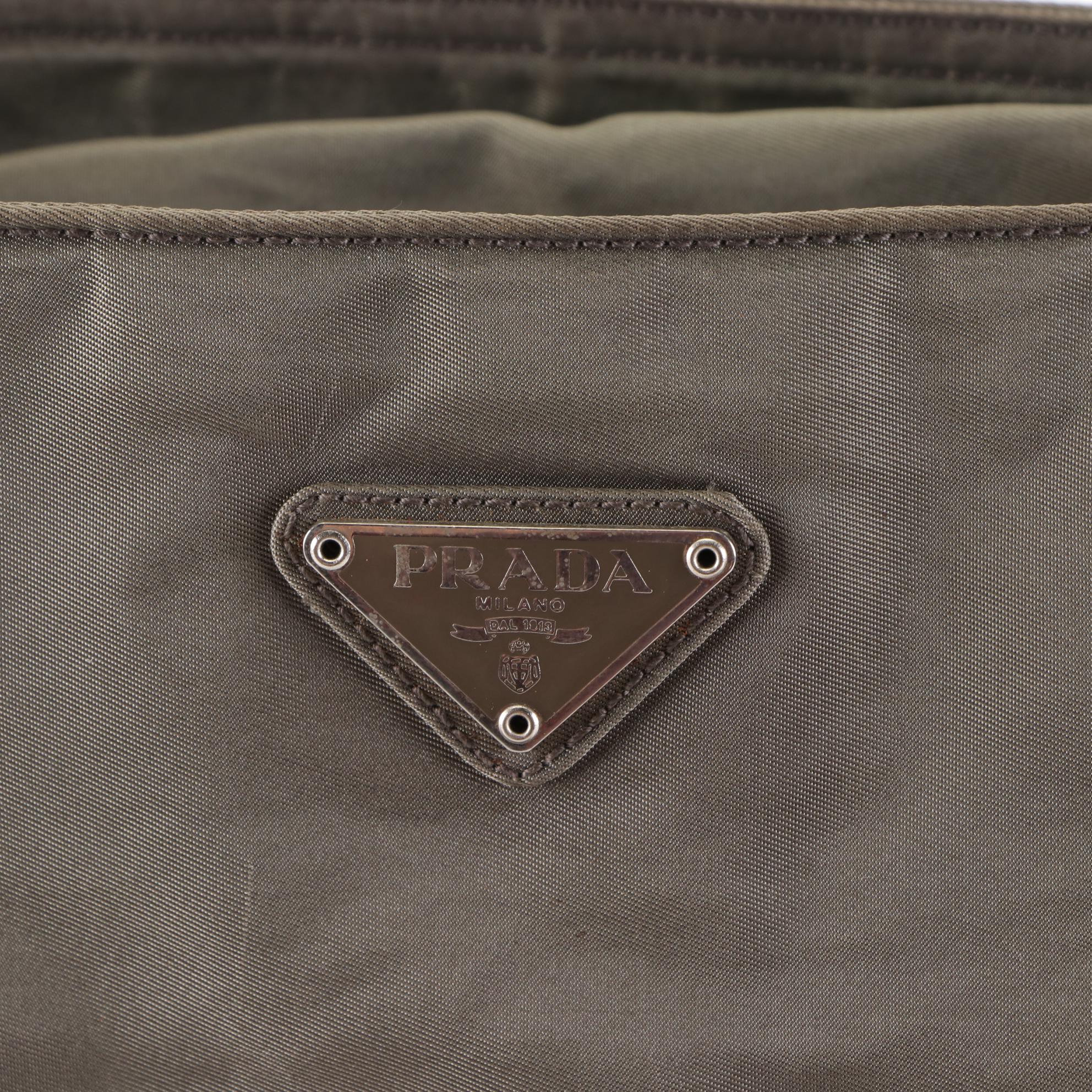 Prada Small Zip Shoulder Bag in Olive Nylon Gabardine