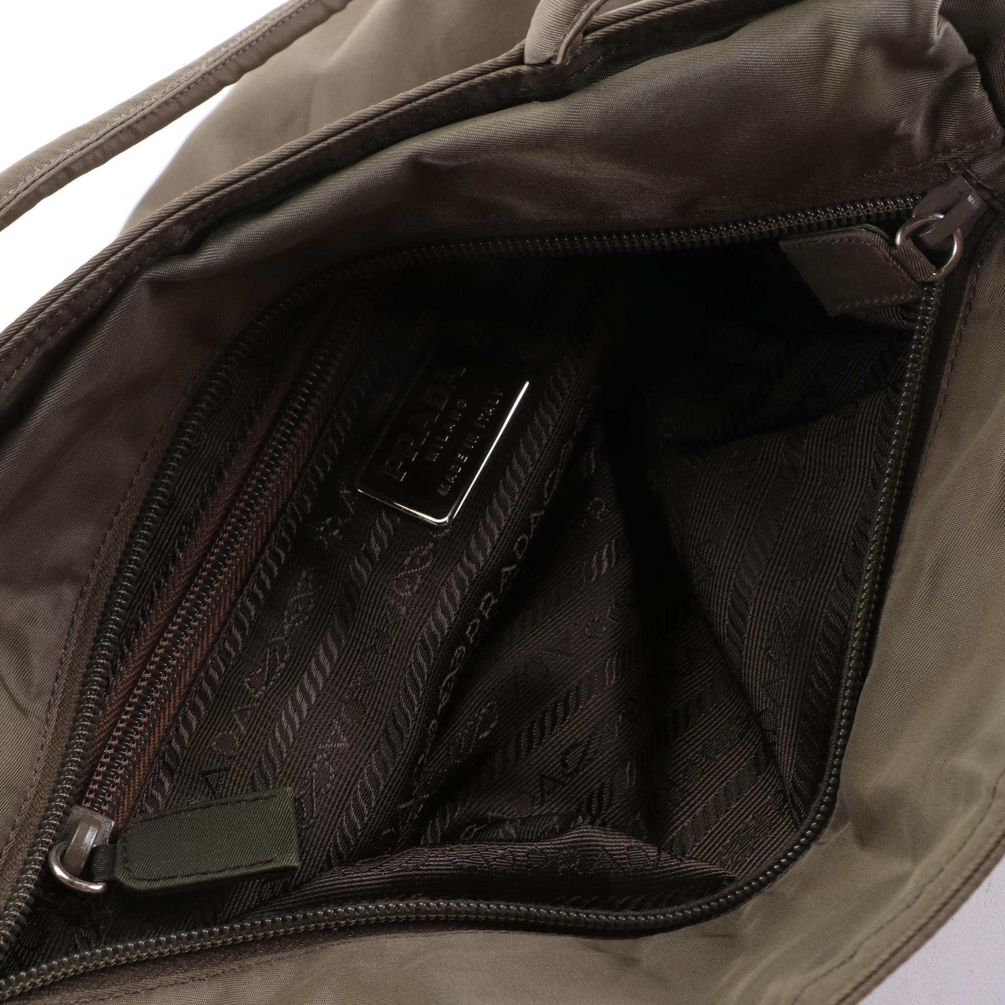 Prada Small Zip Shoulder Bag in Olive Nylon Gabardine