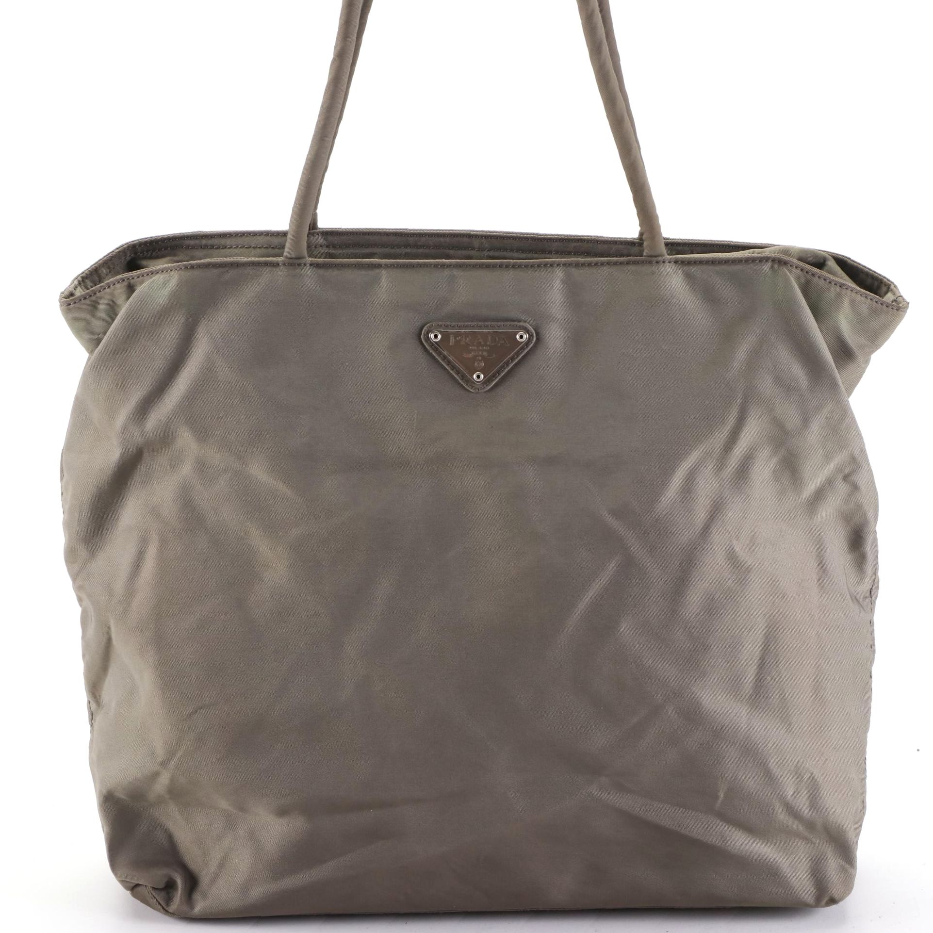 Prada Small Zip Shoulder Bag in Olive Nylon Gabardine
