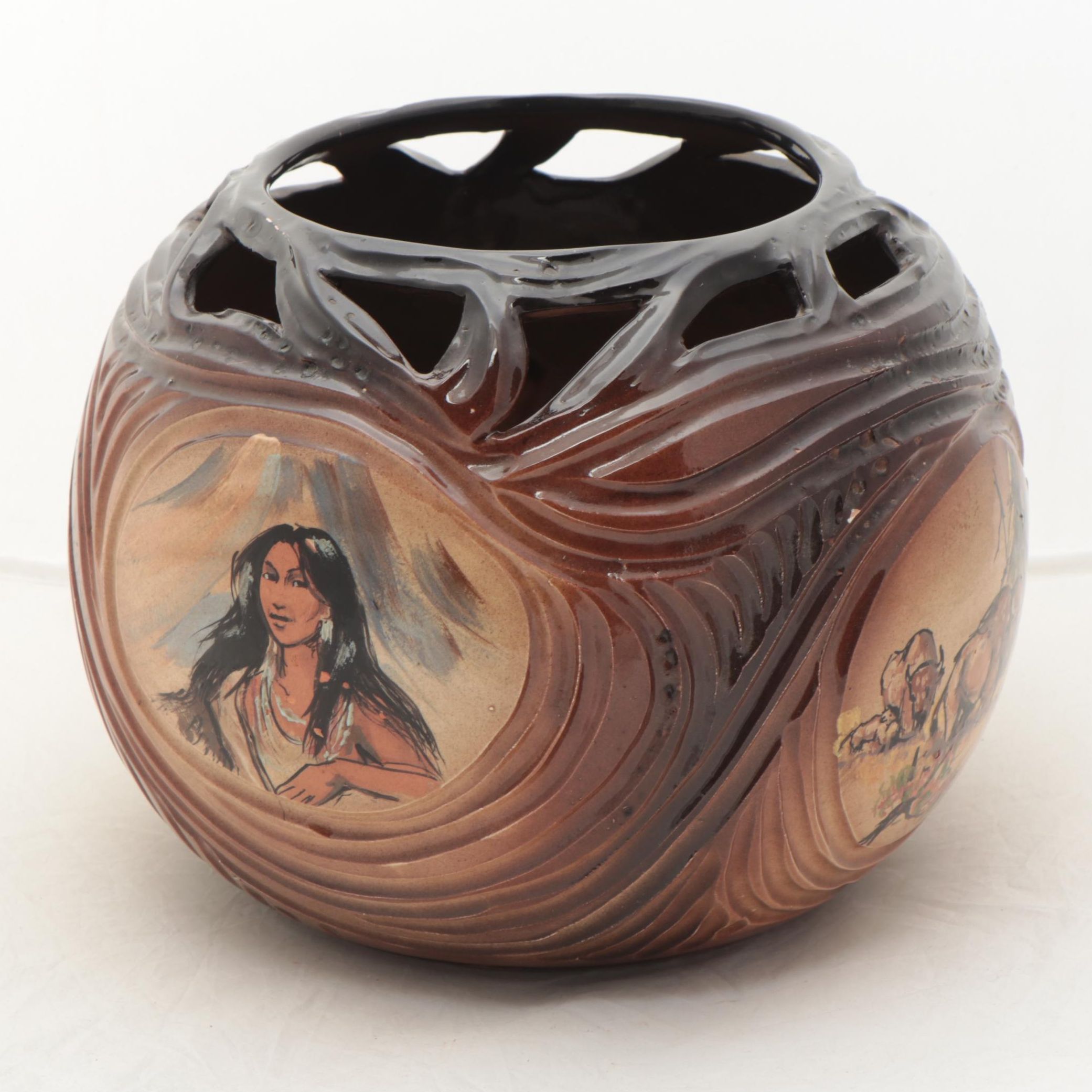 Rick Wisecarver Glazed Earthenware Portrait Vessel, Circa 1997