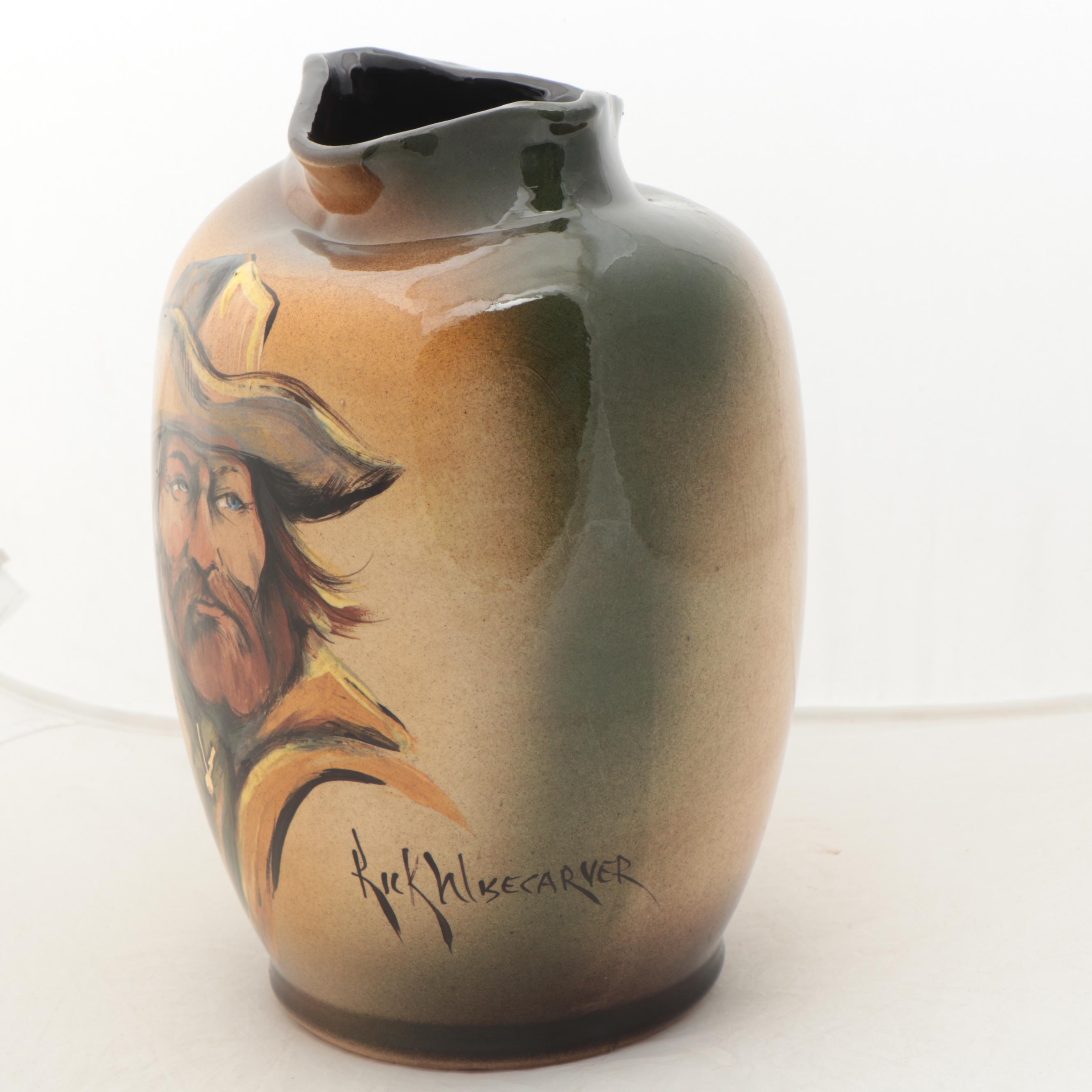 Rick Wisecarver Glazed Earthenware Portrait Vase, 1999