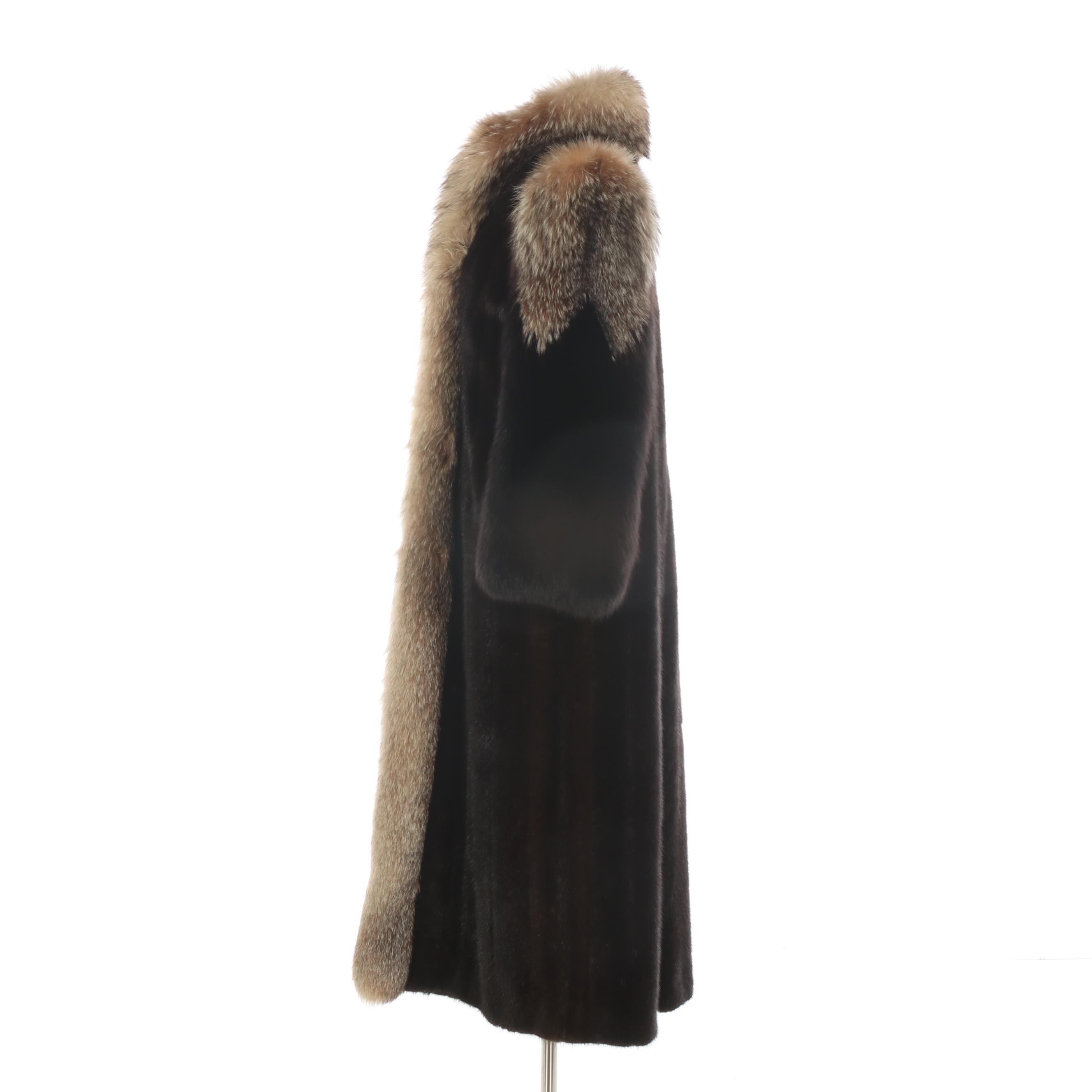 Ranch Mink Fur Coat with Crystal and Black Fox Fur Trim from Leakas-Roark Furs