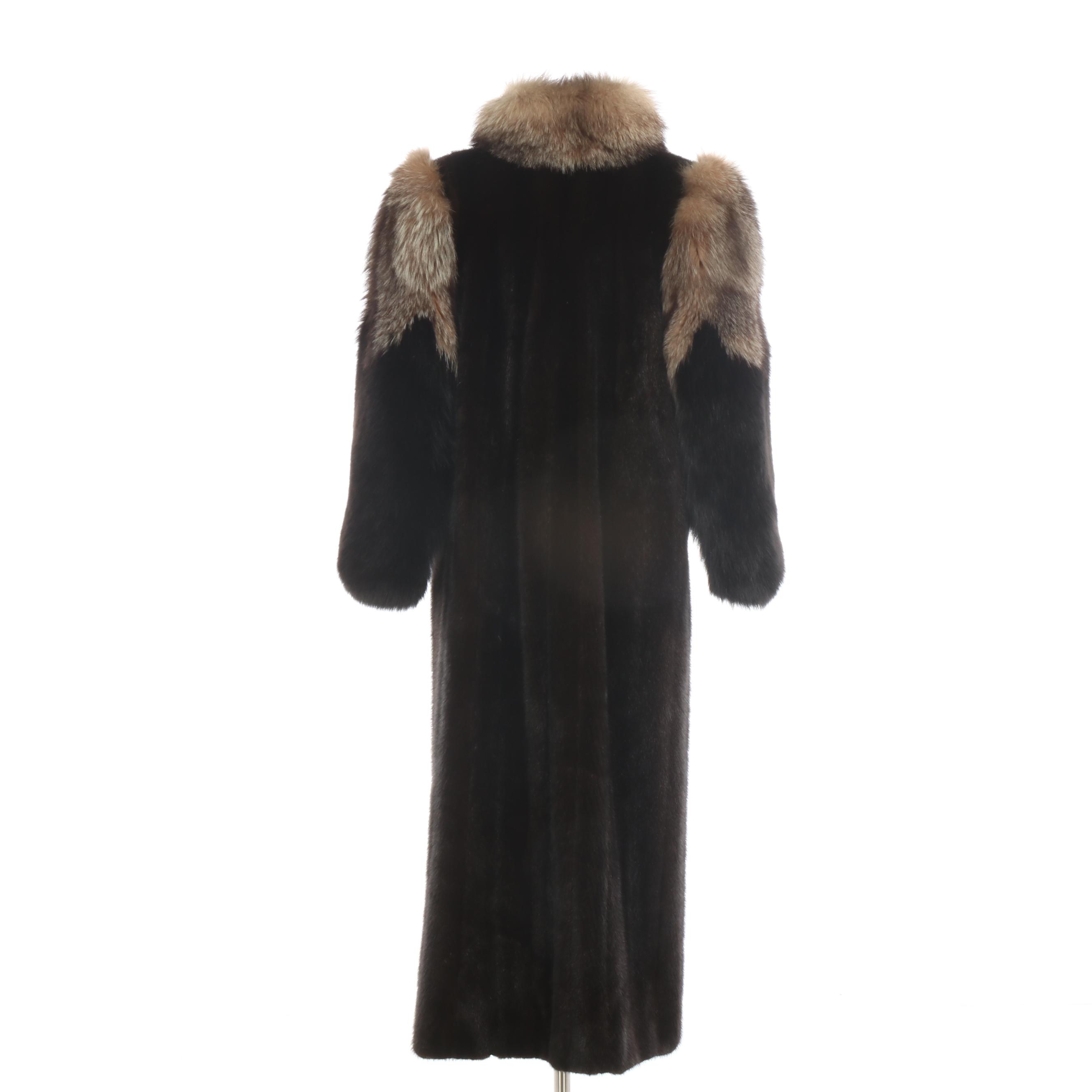 Ranch Mink Fur Coat with Crystal and Black Fox Fur Trim from Leakas-Roark Furs