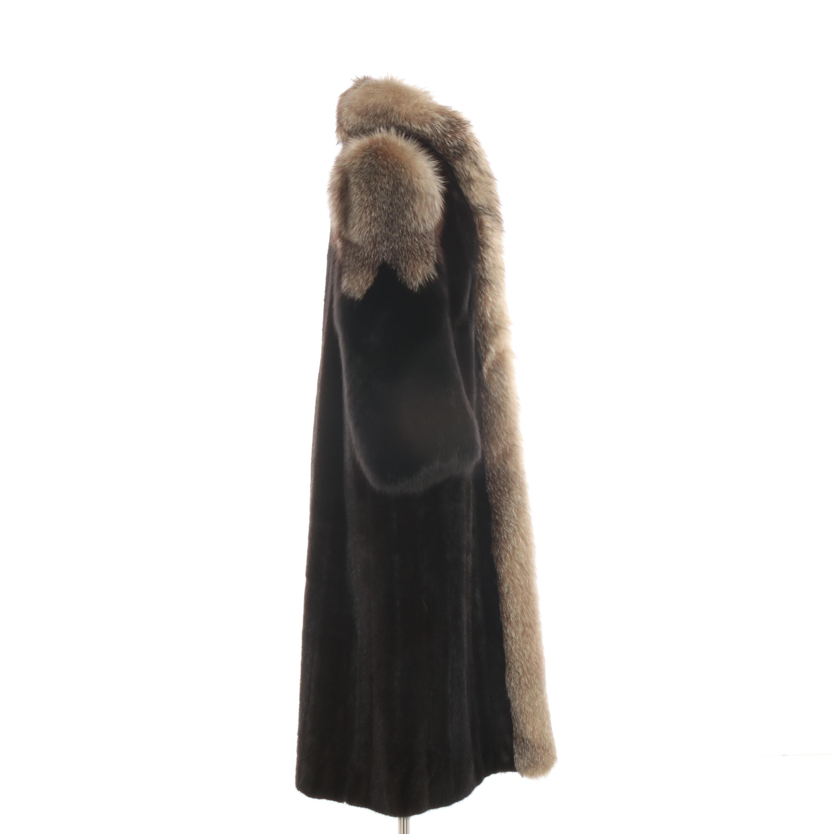 Ranch Mink Fur Coat with Crystal and Black Fox Fur Trim from Leakas-Roark Furs