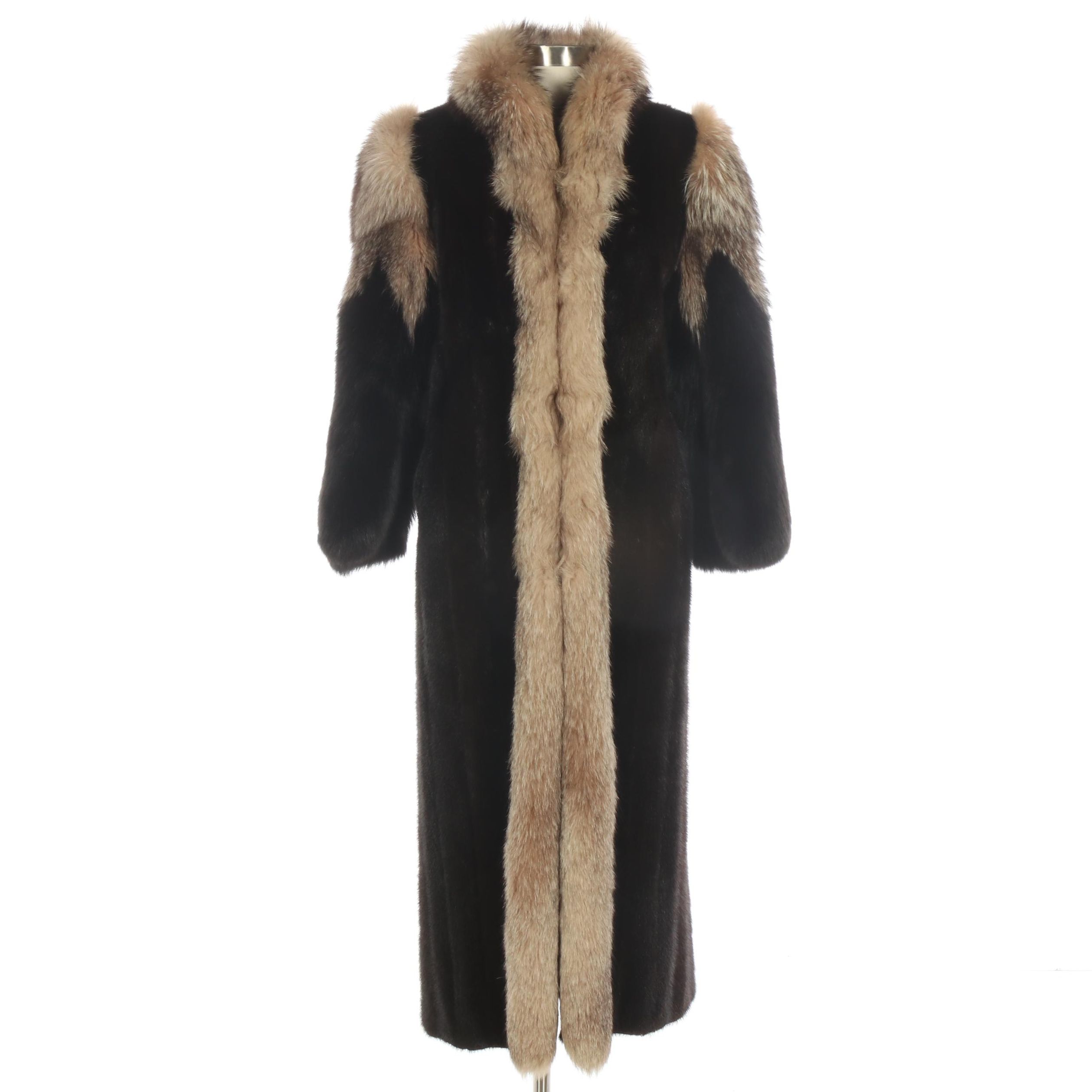 Ranch Mink Fur Coat with Crystal and Black Fox Fur Trim from Leakas-Roark Furs