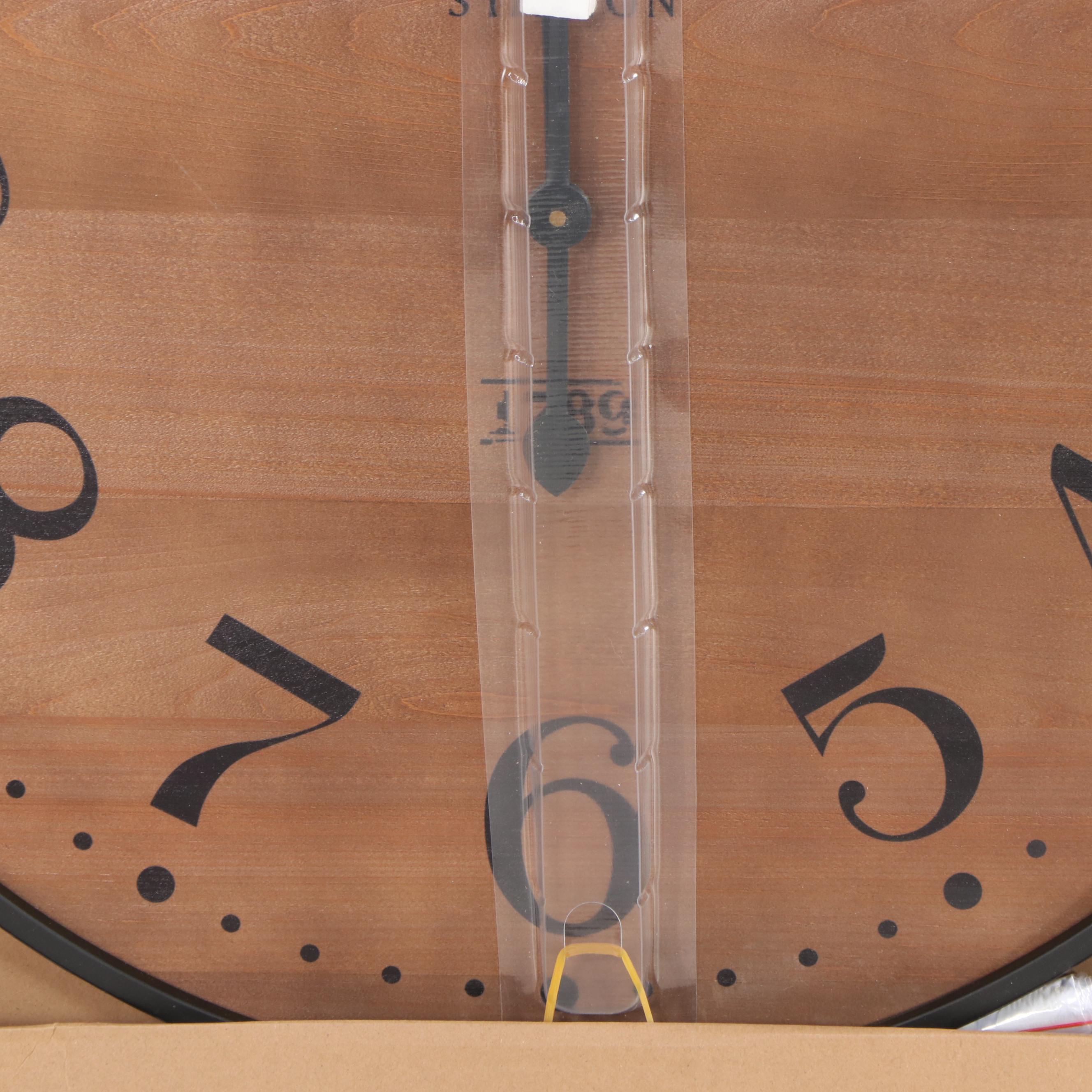 Threshold Kensington Wooden Wall Clock in Pine Finish