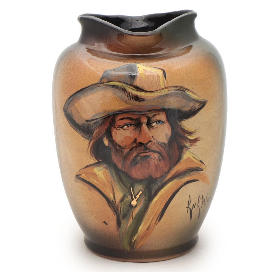 Rick Wisecarver Glazed Earthenware Portrait Vase, 1999