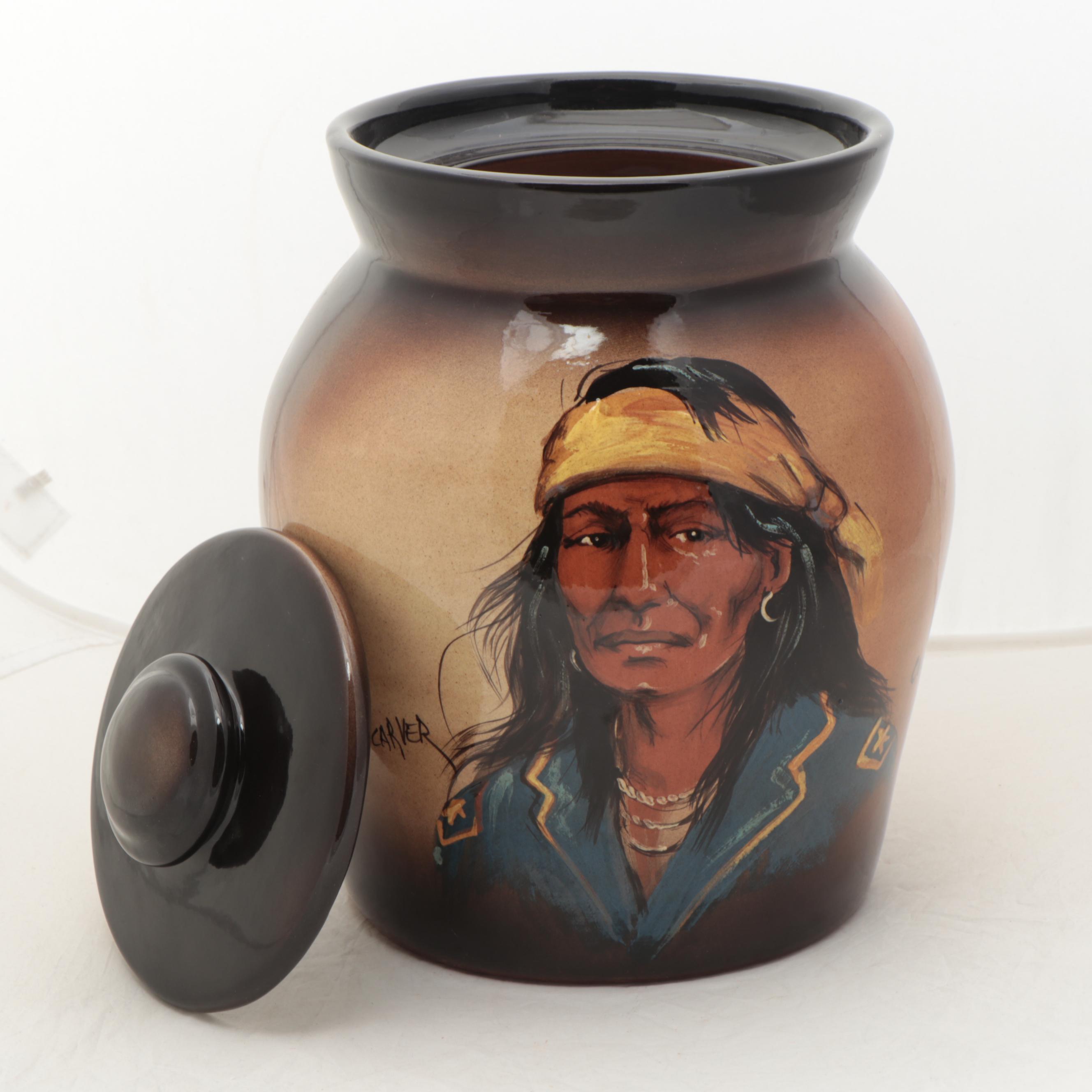 Rick Wisecarver Glazed Earthenware Portrait Lidded Jar, Circa 1999