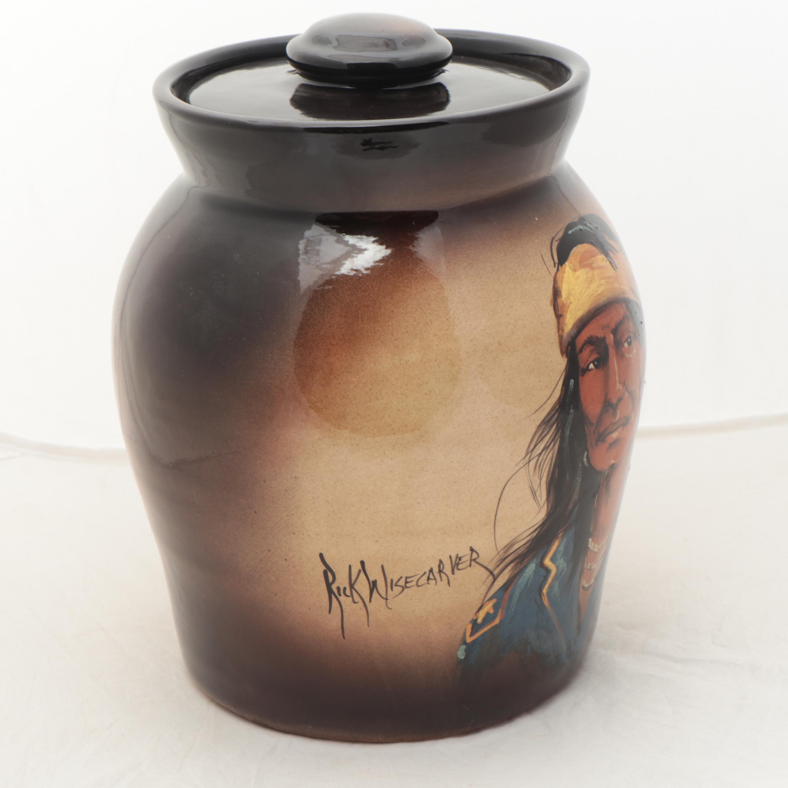 Rick Wisecarver Glazed Earthenware Portrait Lidded Jar, Circa 1999